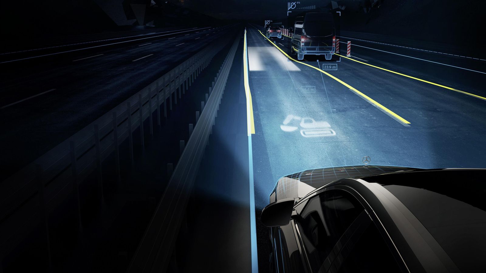 La Digital Light puede emitir, con la iluminaciones, advertencias visibles para el conductor por delante del vehículo; además de adaptar la iluminación a cada situación concreta de modo automático.