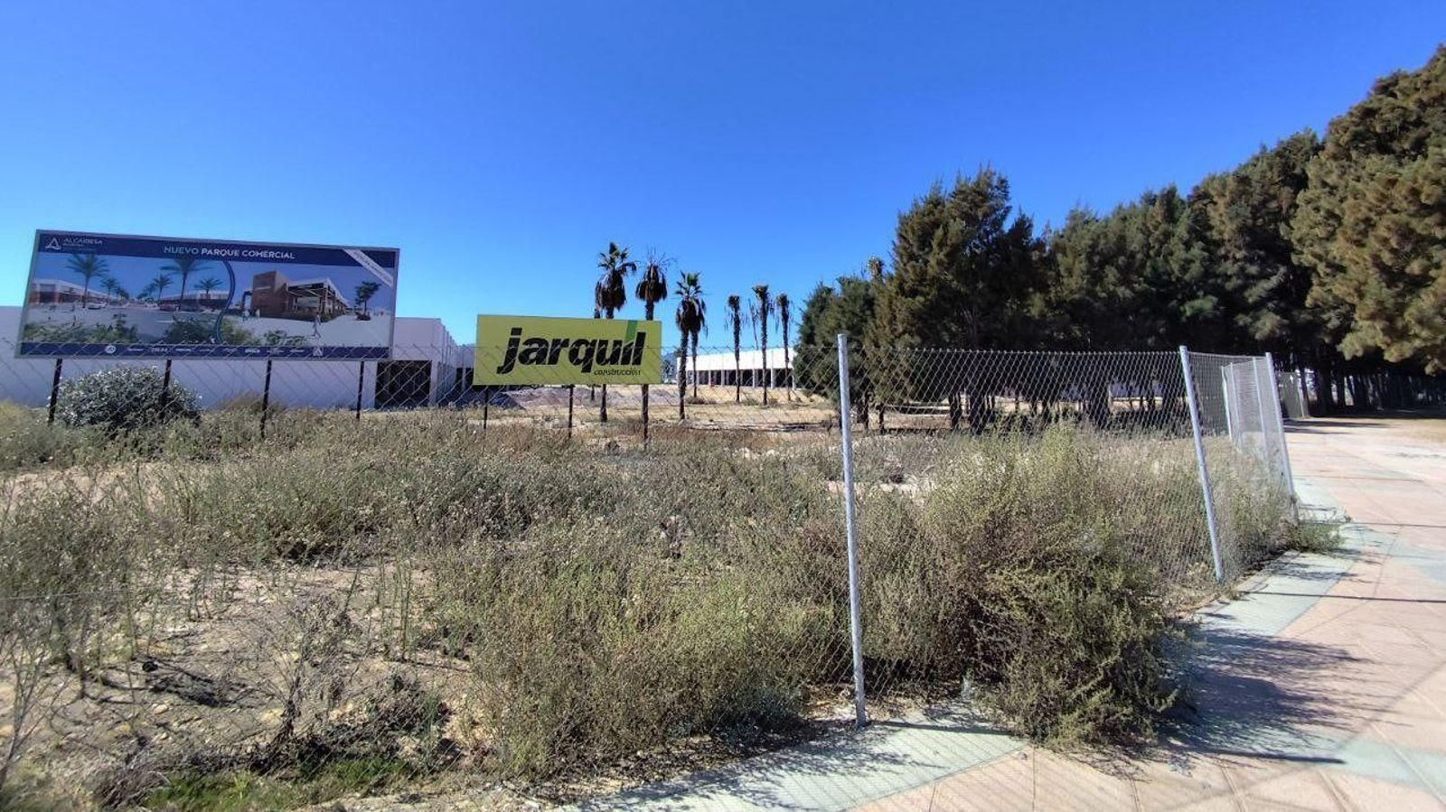 Obras del futuro centro comercial Marina Alcaidesa. A la derecha, el arbolado que aún se conserva.