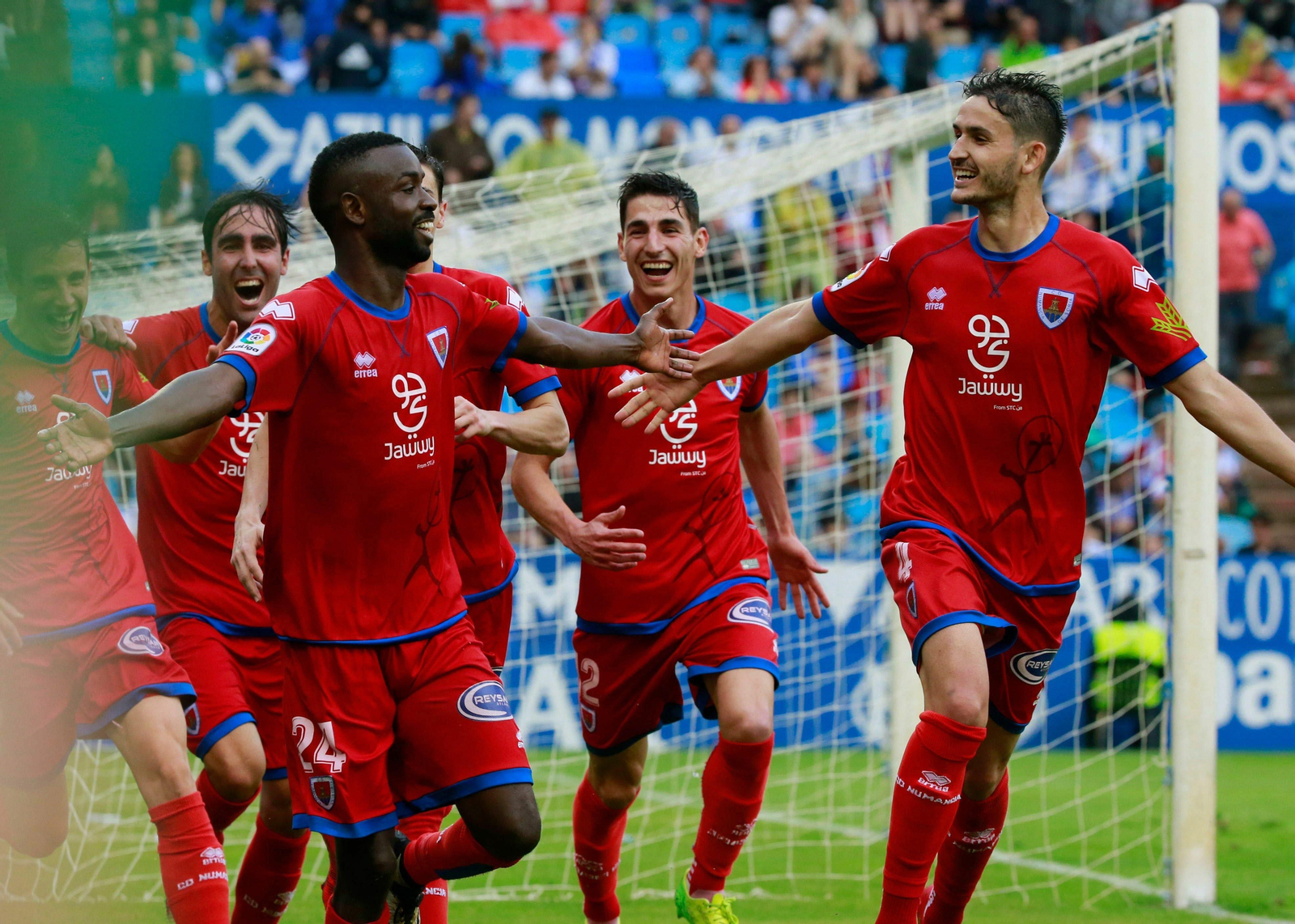 Diamanka celebra un gol esta temporada con el Numancia.