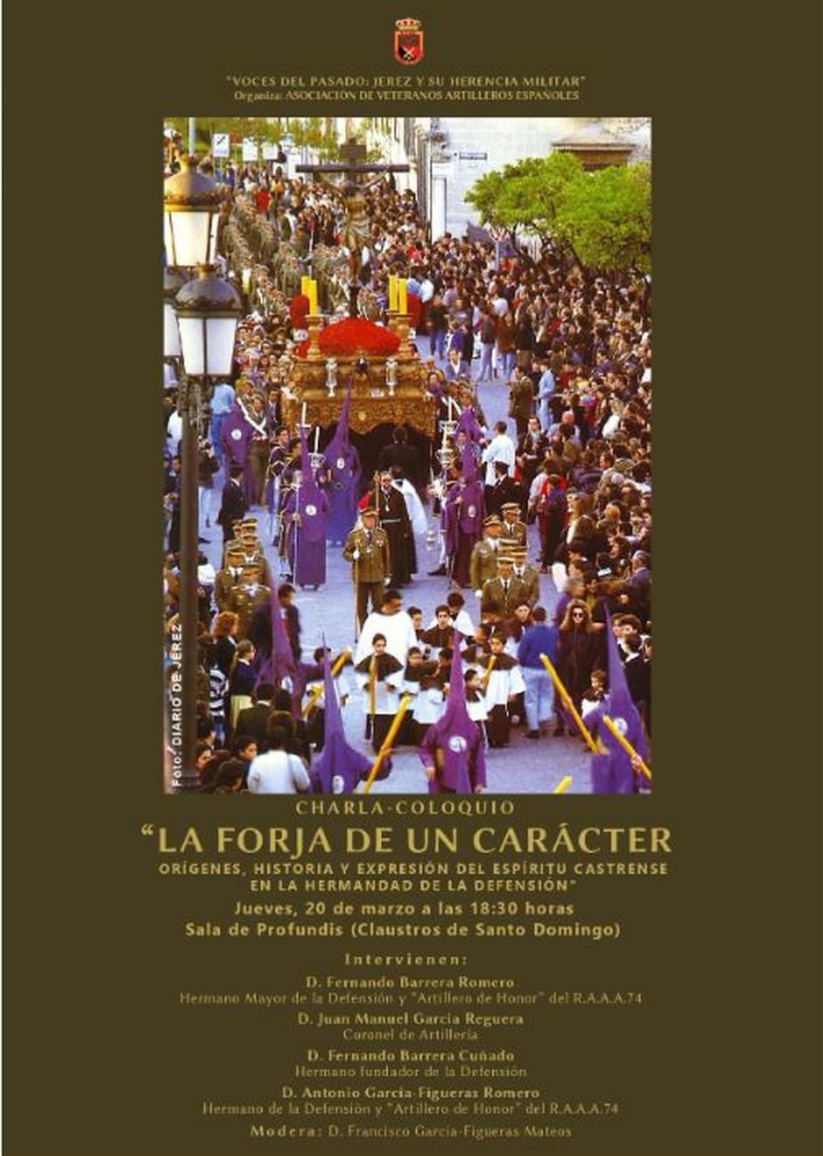 Cartel del evento de la Hermandad de la Defensión en los Claustros de Santo Domingo.