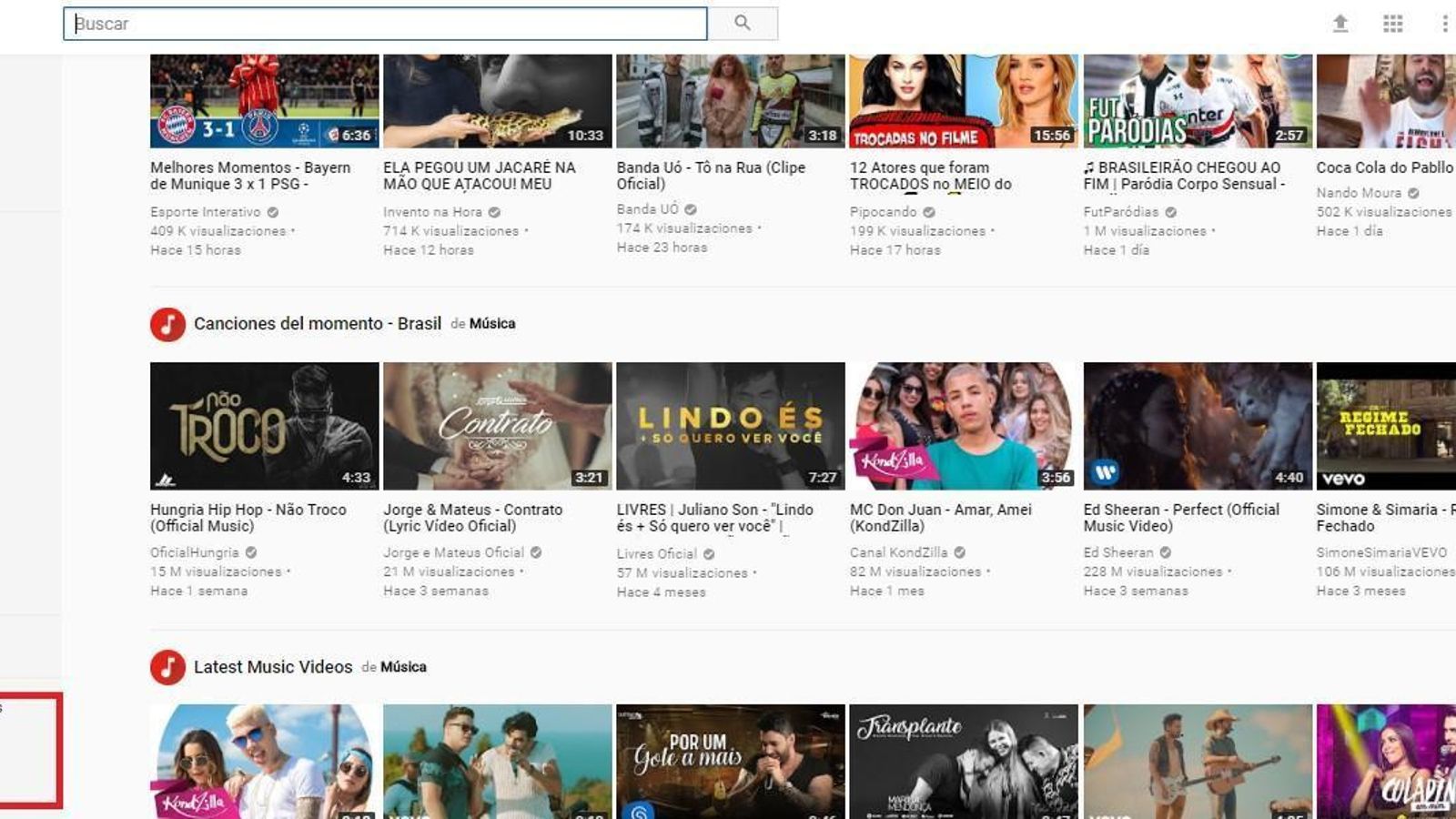 Varios canales que ofrece YouTube.