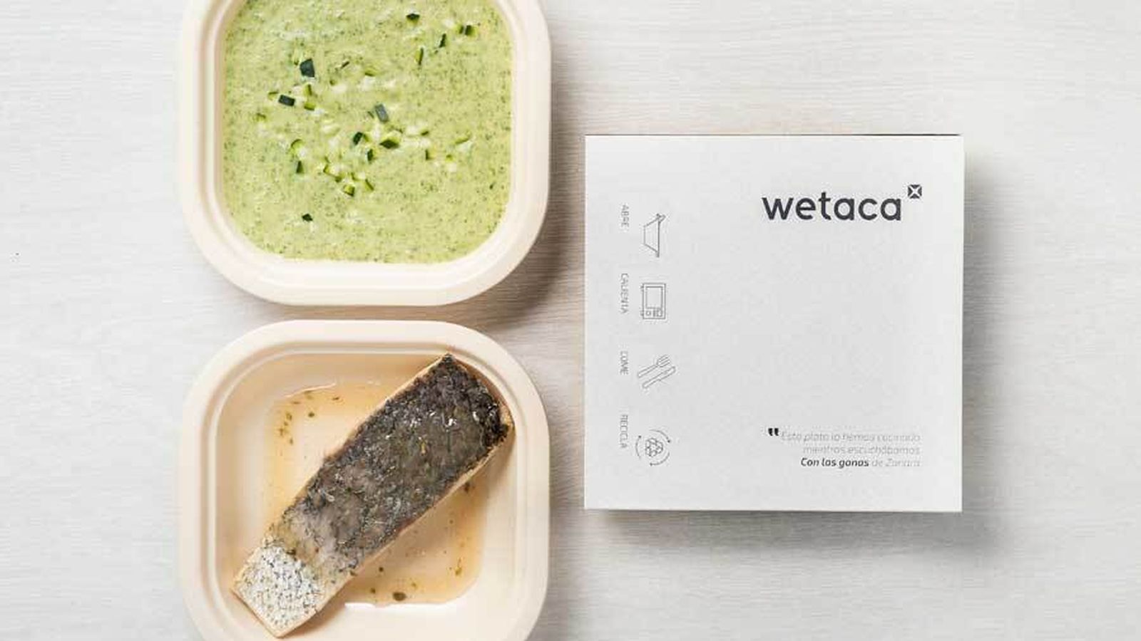 Táper a domicilio de crema de calabacín y corvina a baja temperatura de Wetaca.