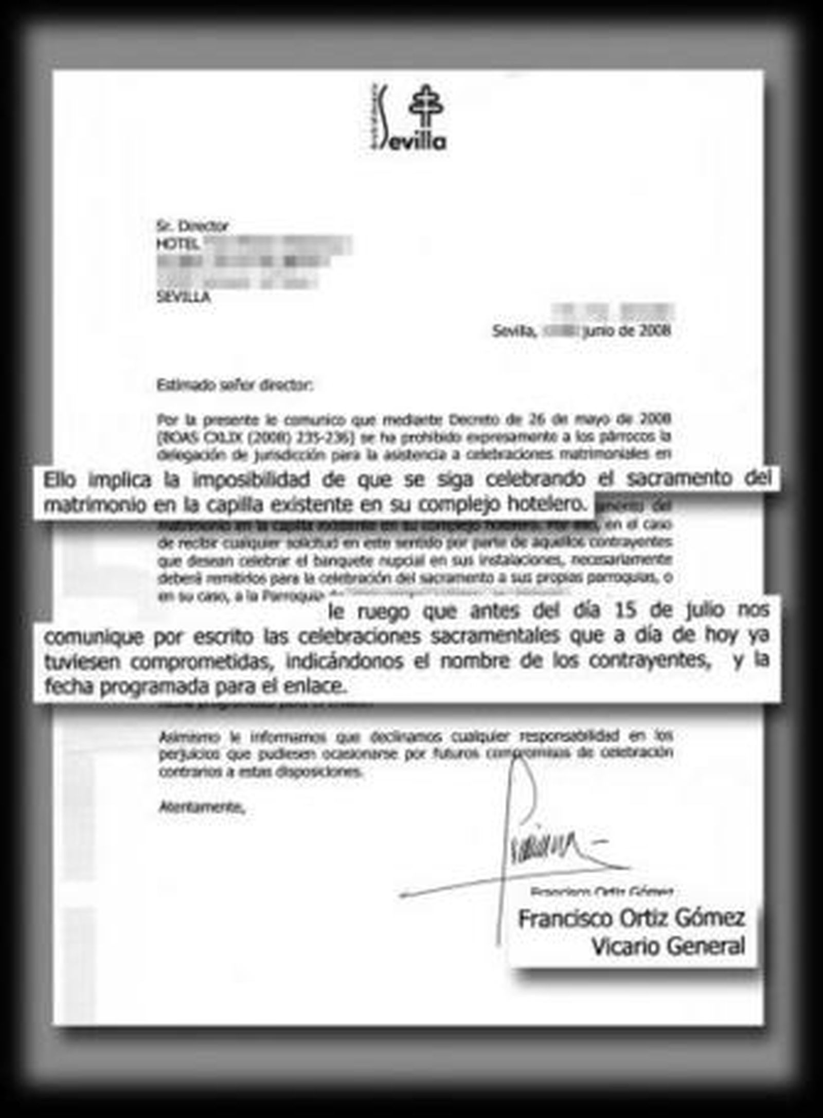 El Arzobispado prohíbe por decreto las bodas en haciendas y hoteles