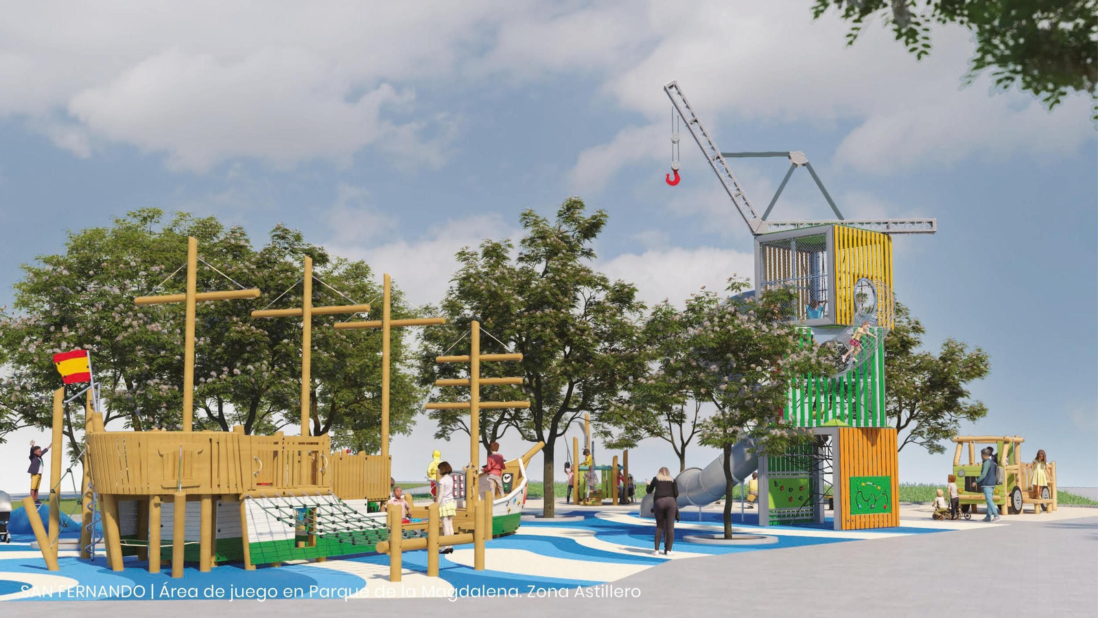 Recreación del área destinada al juego infantil del futuro parque de La Magdalena.