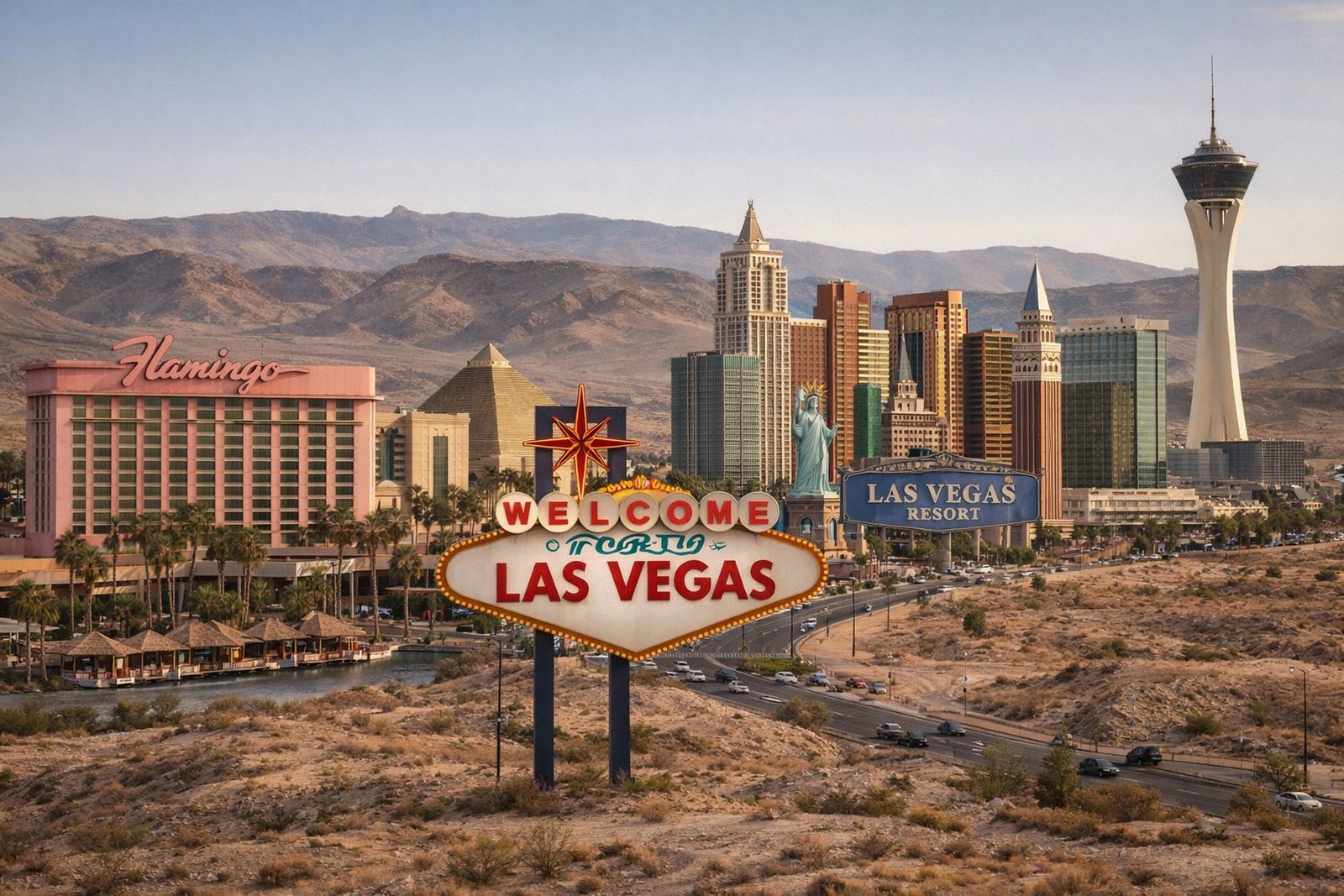 Recreación del macrocomplejo Eurovegas proyectado en el desierto de Tabernas (Almería), inspirada en el modelo original de Las Vegas y en los argumentos que defendieron su candidatura en 2012.