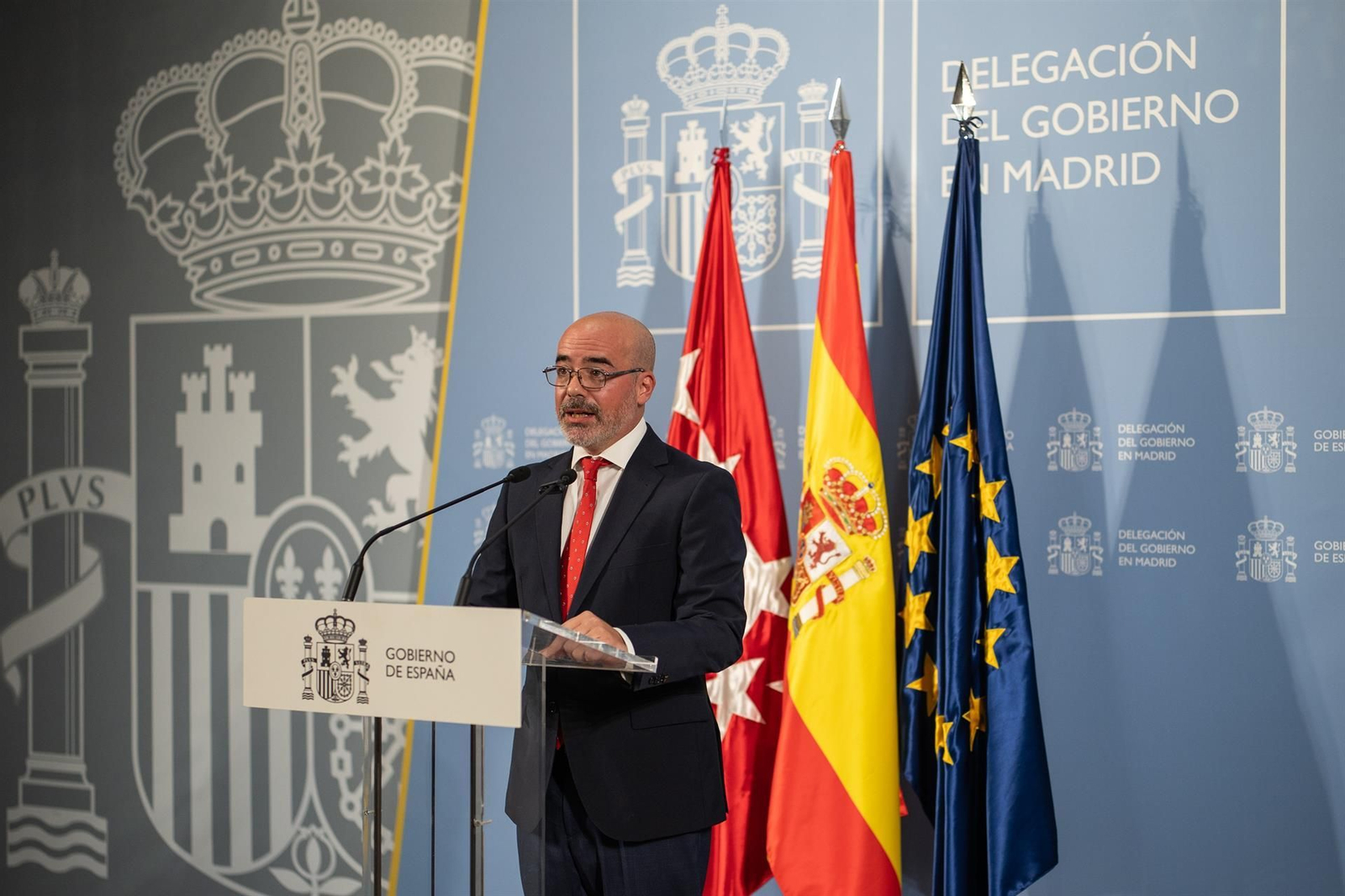 El delegado del Gobierno en Madrid, Francisco Martín, realiza una declaración institucional, en la Delegación del Gobierno