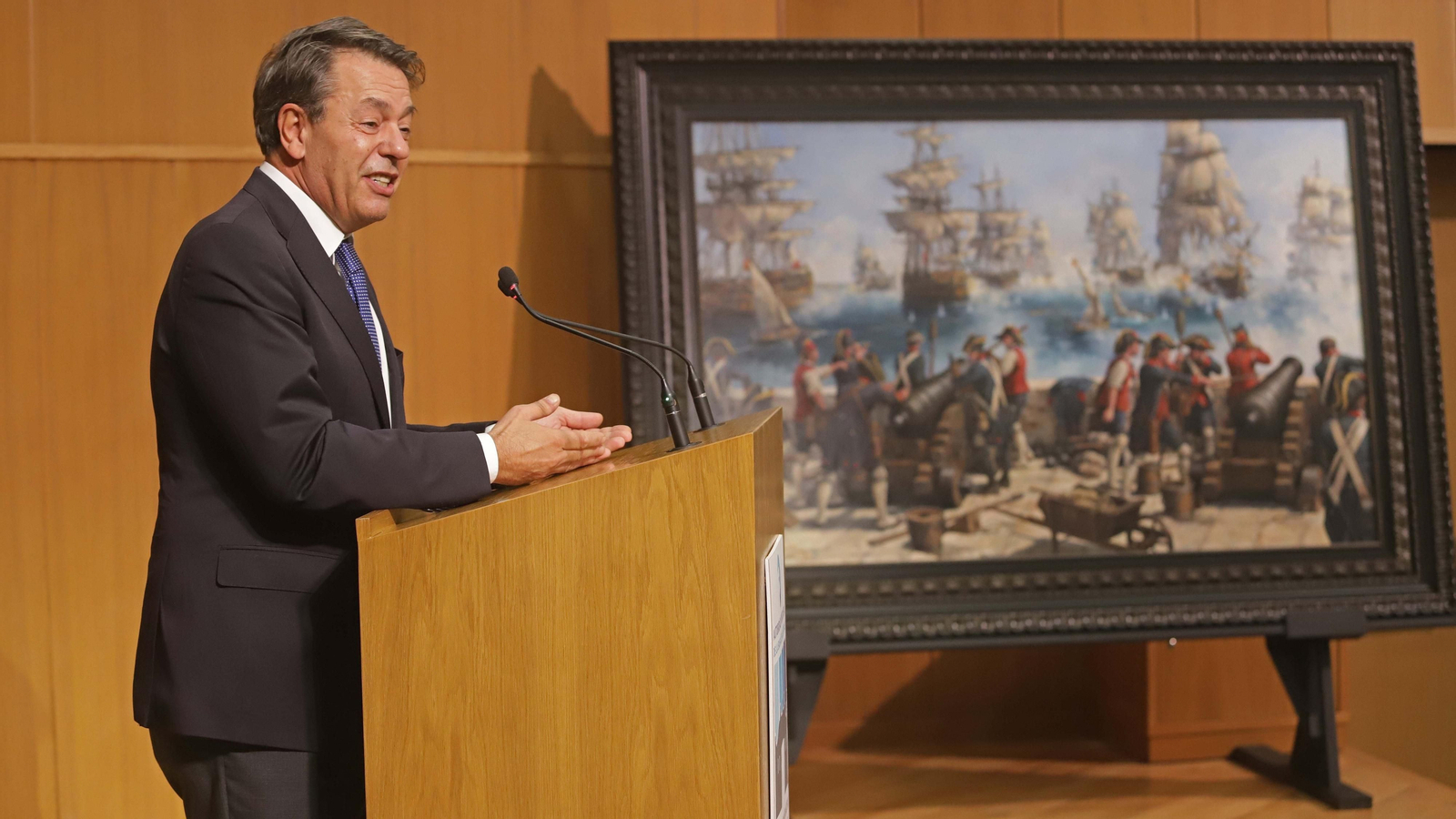 Fotos de la presentación del cuadro 'La Batalla de Algeciras' de Augusto Ferrer-Dalmau para el Puerto de Algeciras