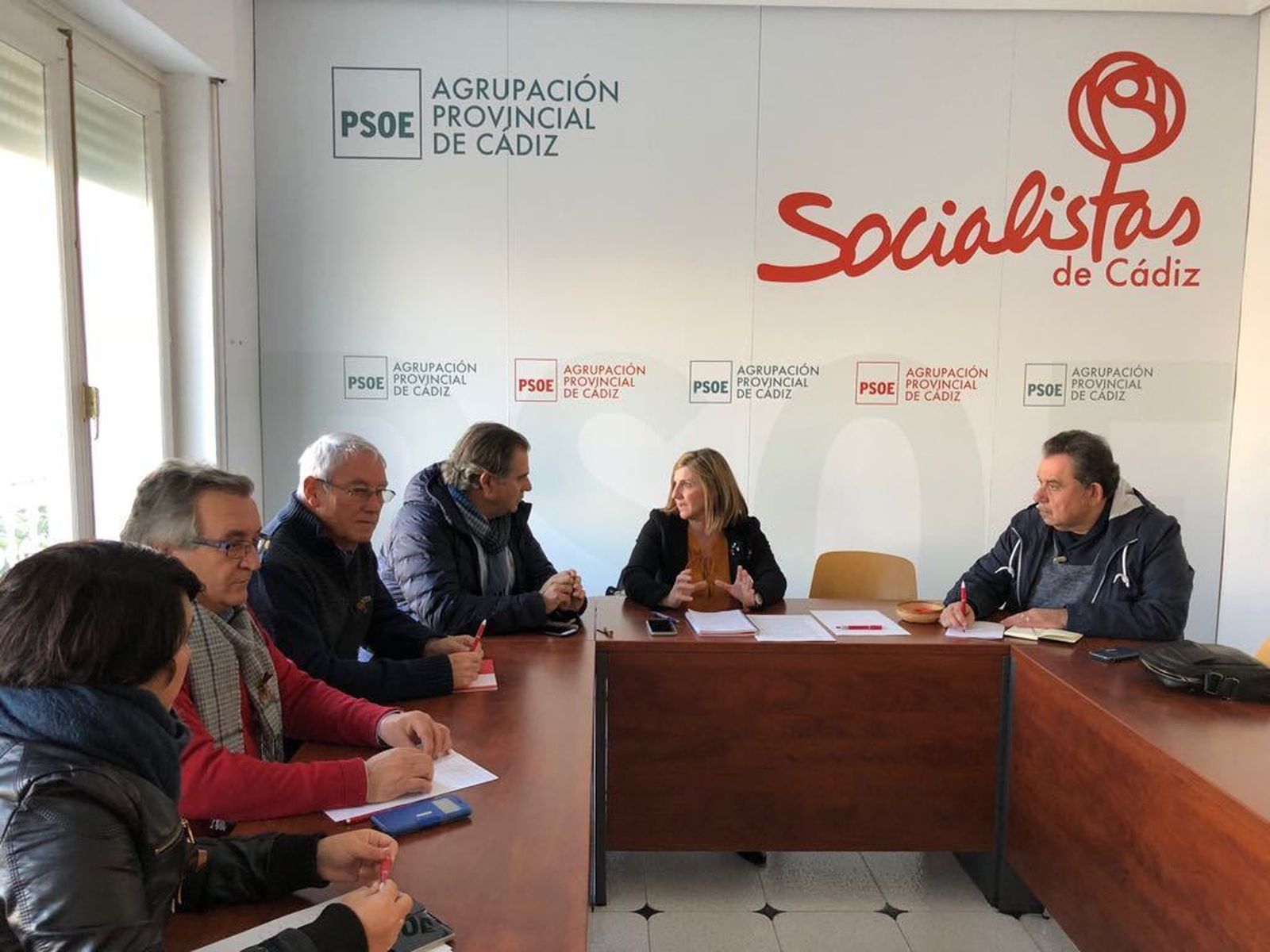 Un instante de la reunión entre el PSOE, CCOO y UGT en Cádiz.