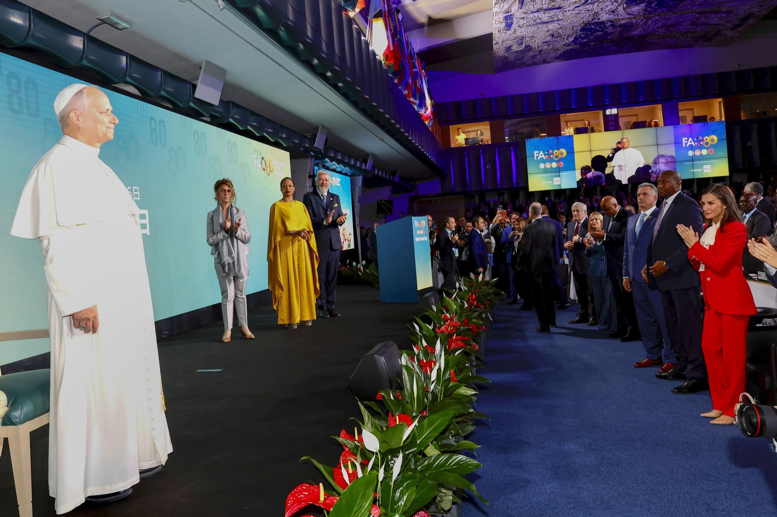 La reina Letizia, durante los actos del Día Mundial de la Alimentación en la sede de la FAO en Roma.