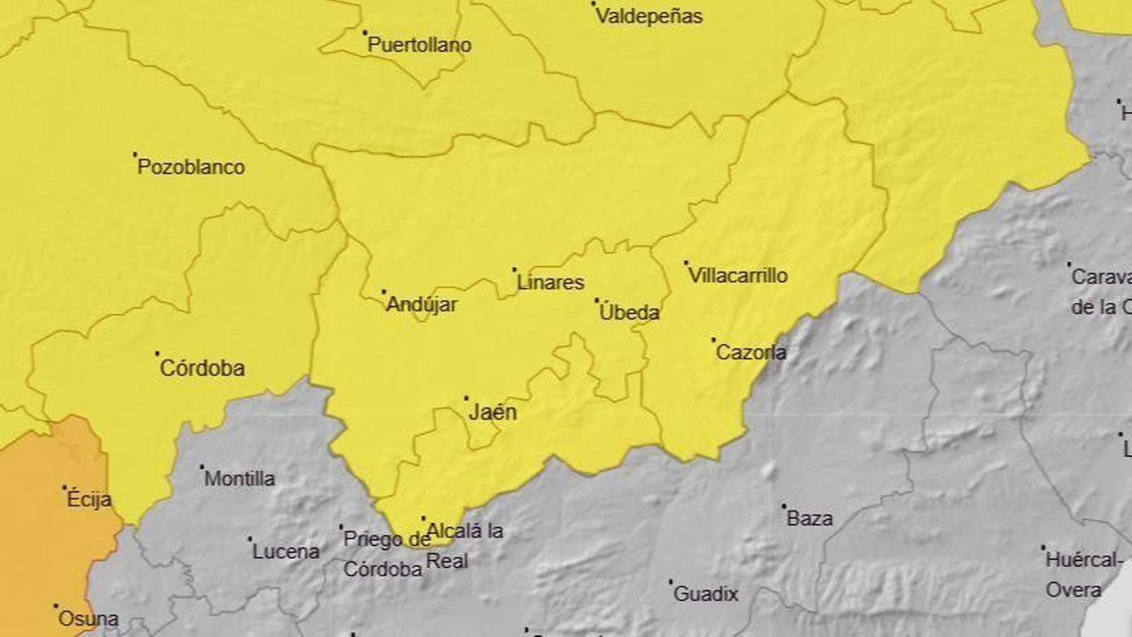 Aviso meteorológico sobre la provincia de Jaén.
