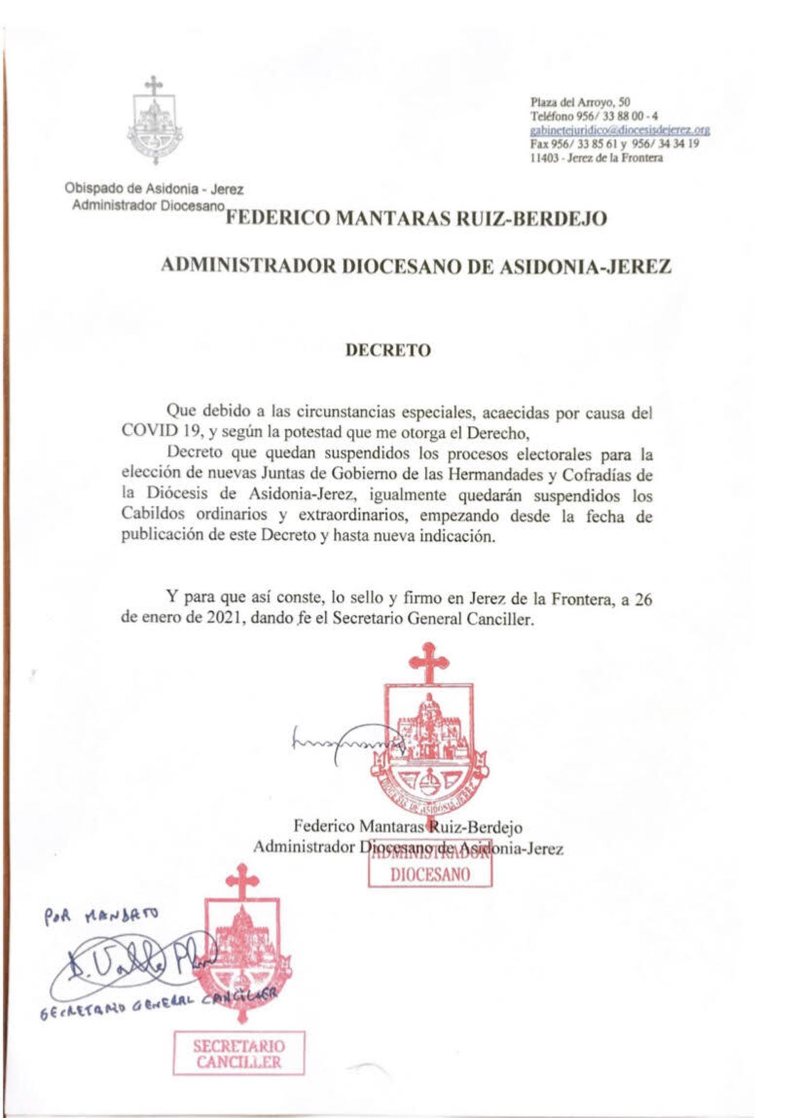 Decreto de la Diócesis de Asidonia-Jerez