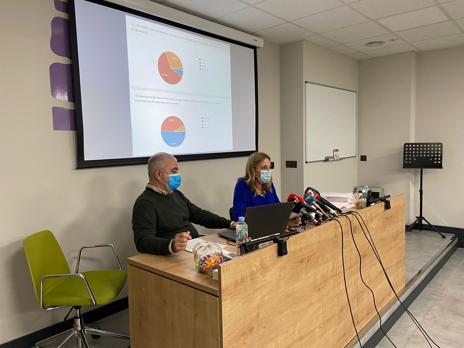 Antonio Martín, presidente del Sindicato Médico de Málaga; y Paloma Chinarro, pediatra y delegada del SMM del Distrito Málaga y responsable de los pediatras de Atención Primaria de Málaga.