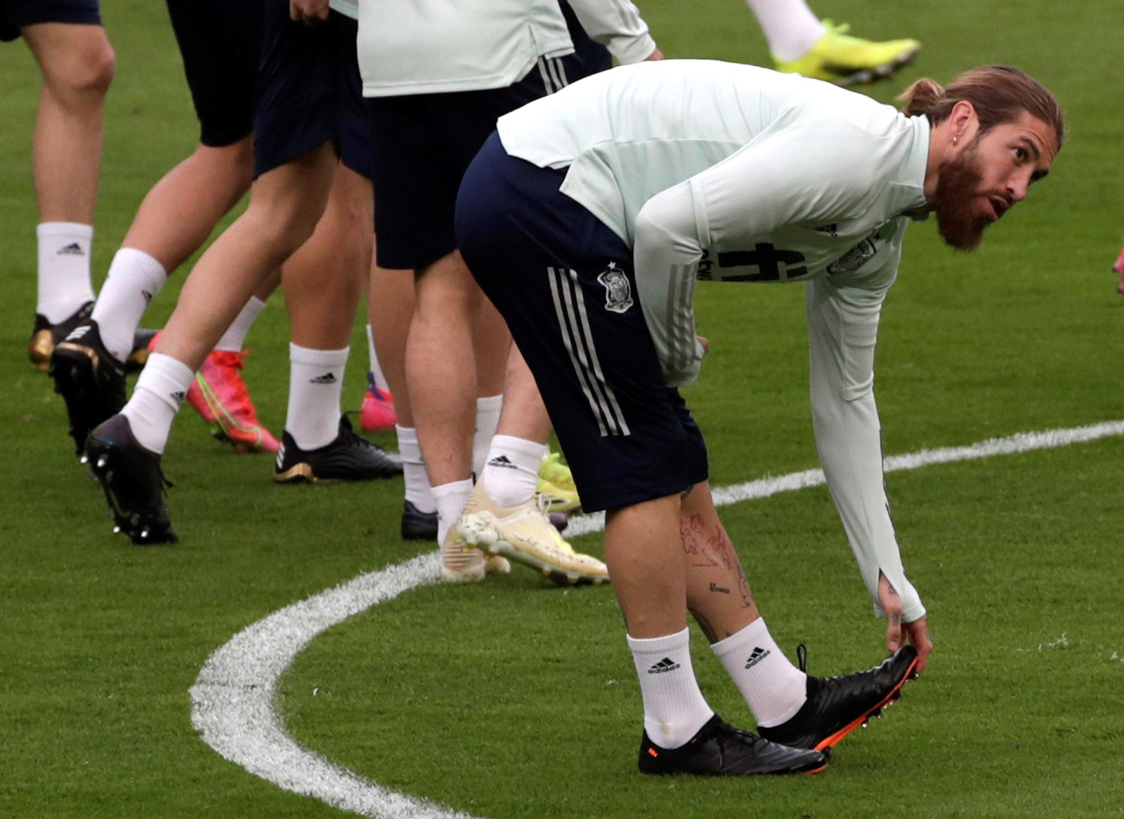 Sergio Ramos, entrenando este martes en el estadio de La Cartuja