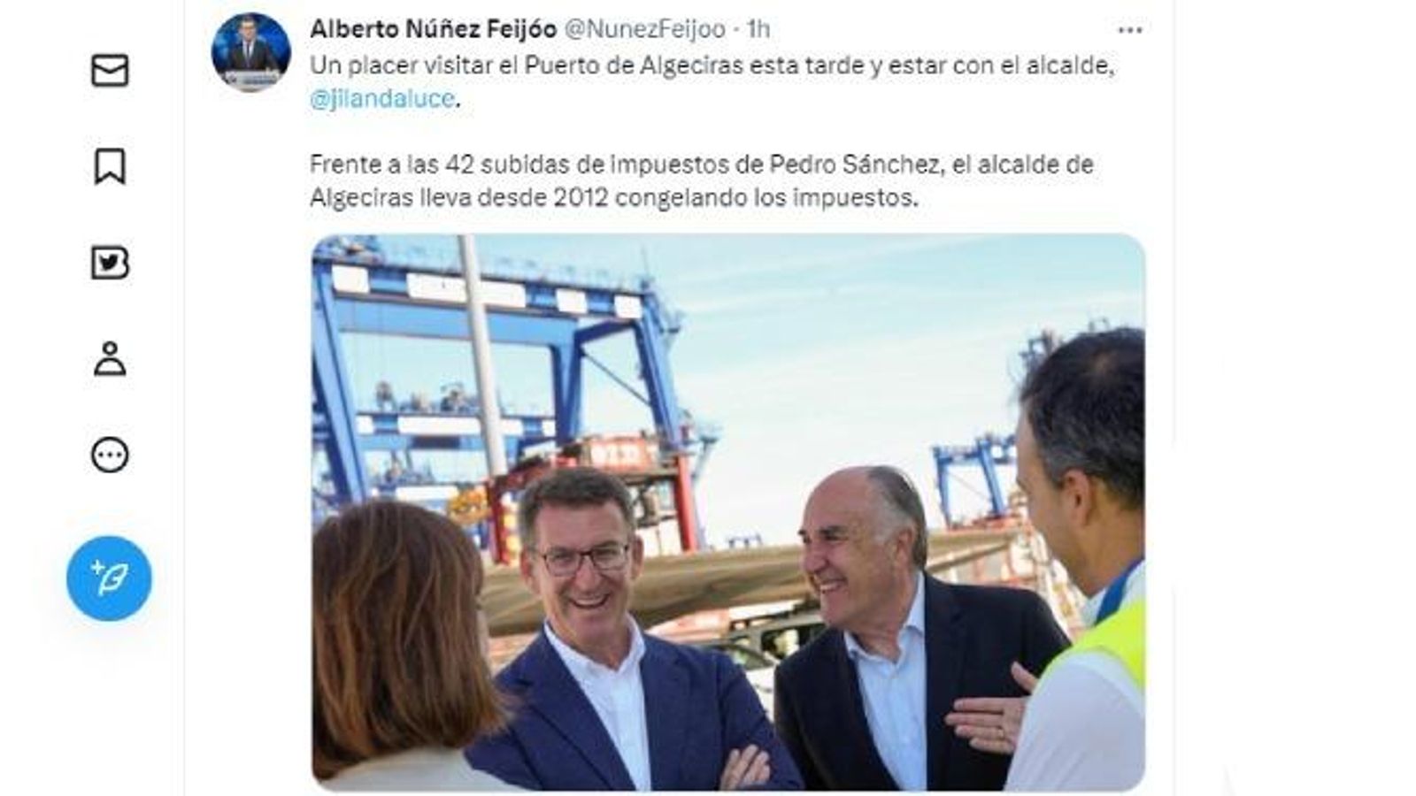 El tuit de Feijóo tras visitar Algeciras.