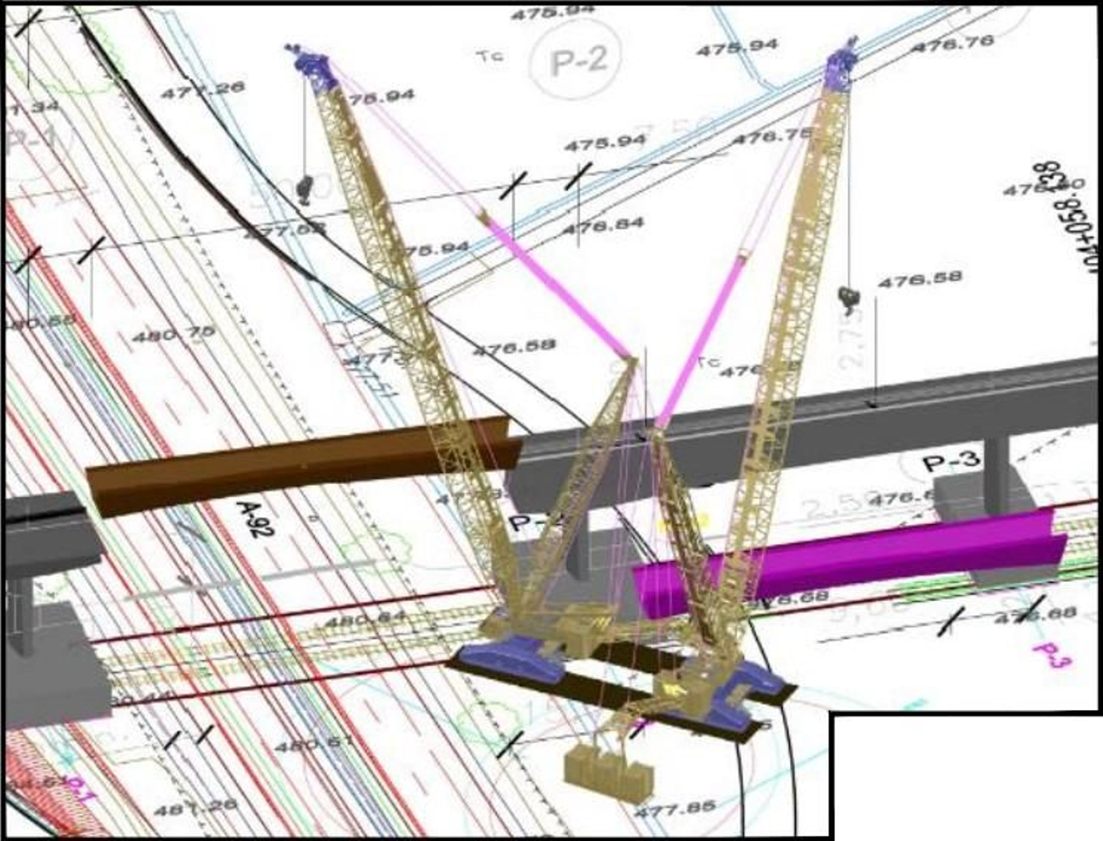 Recreación en 3D del alzado de la viga con el movimiento de la grúa sobre la A-92