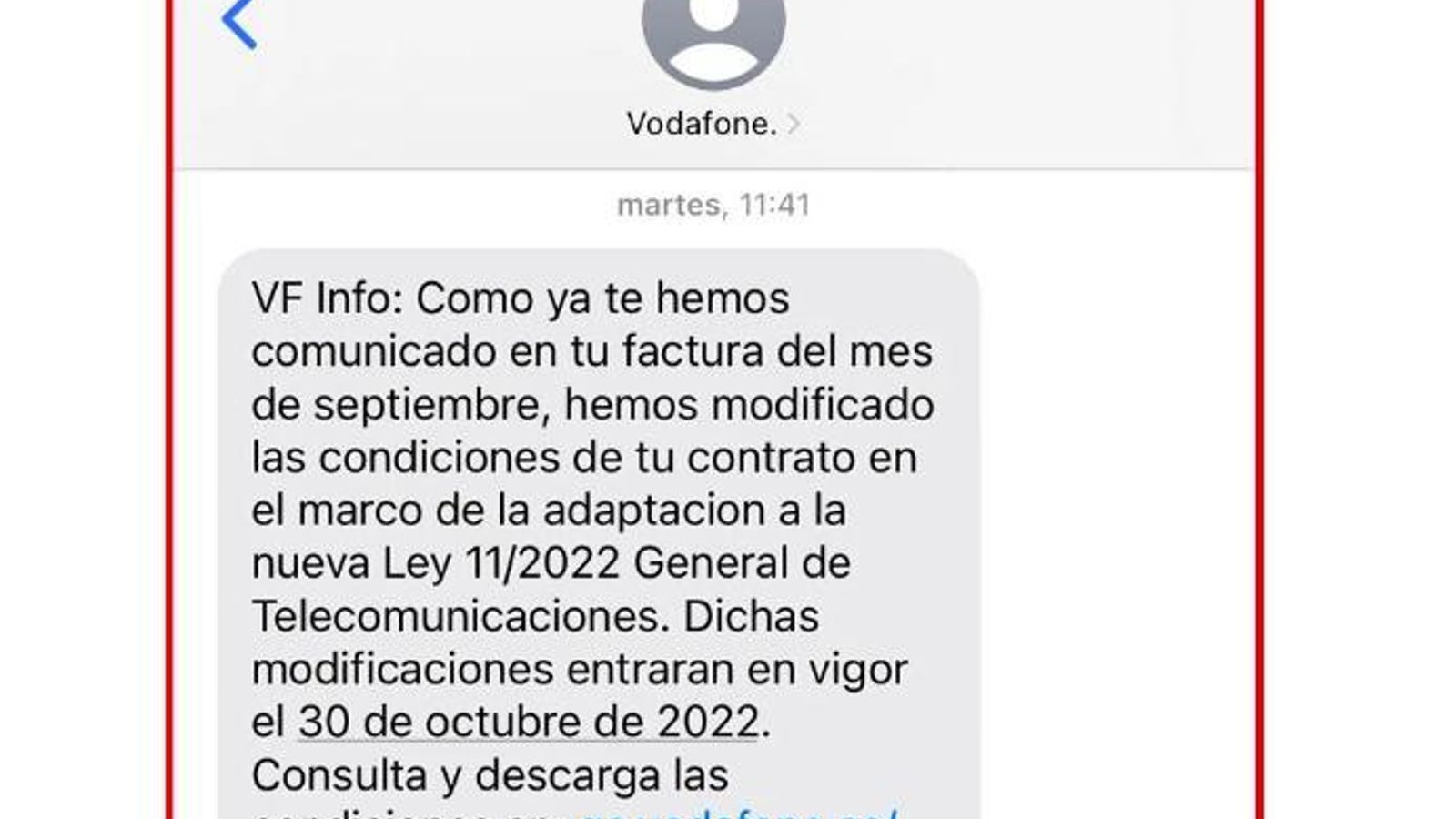 Aviso Vodafone acerca de la nueva modificación de permanencia
