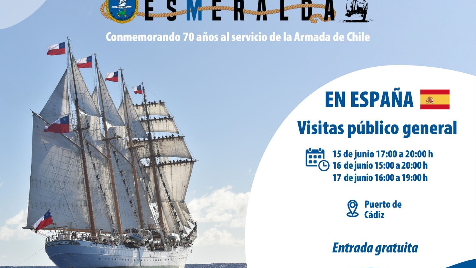 Cartel de la llegada del Buque Esmeralda a Cádiz