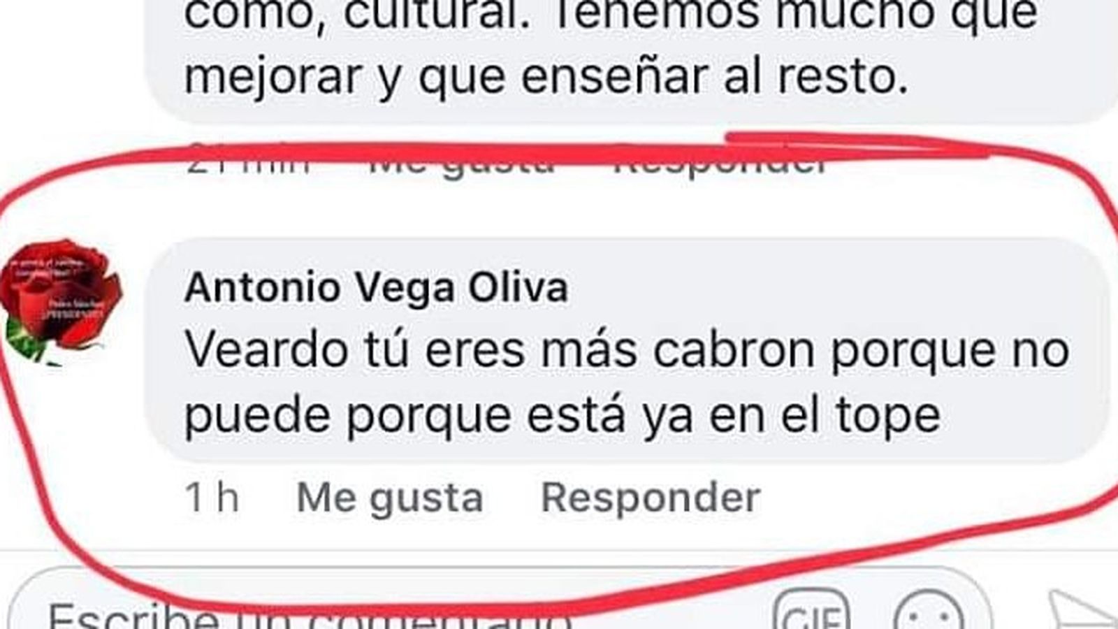 Captura de pantalla del comentario realizado ayer por Antonio Vega Olvida hacia Germán Beardo.