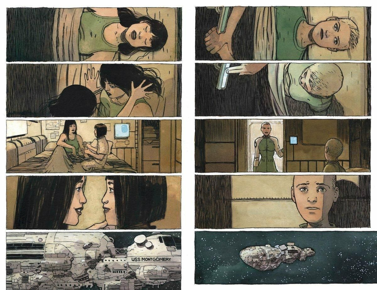 Algunos de los bocetos del cómic de ciencia ficción 'Sentient' subidos por Walta a su cuenta de Twitter.