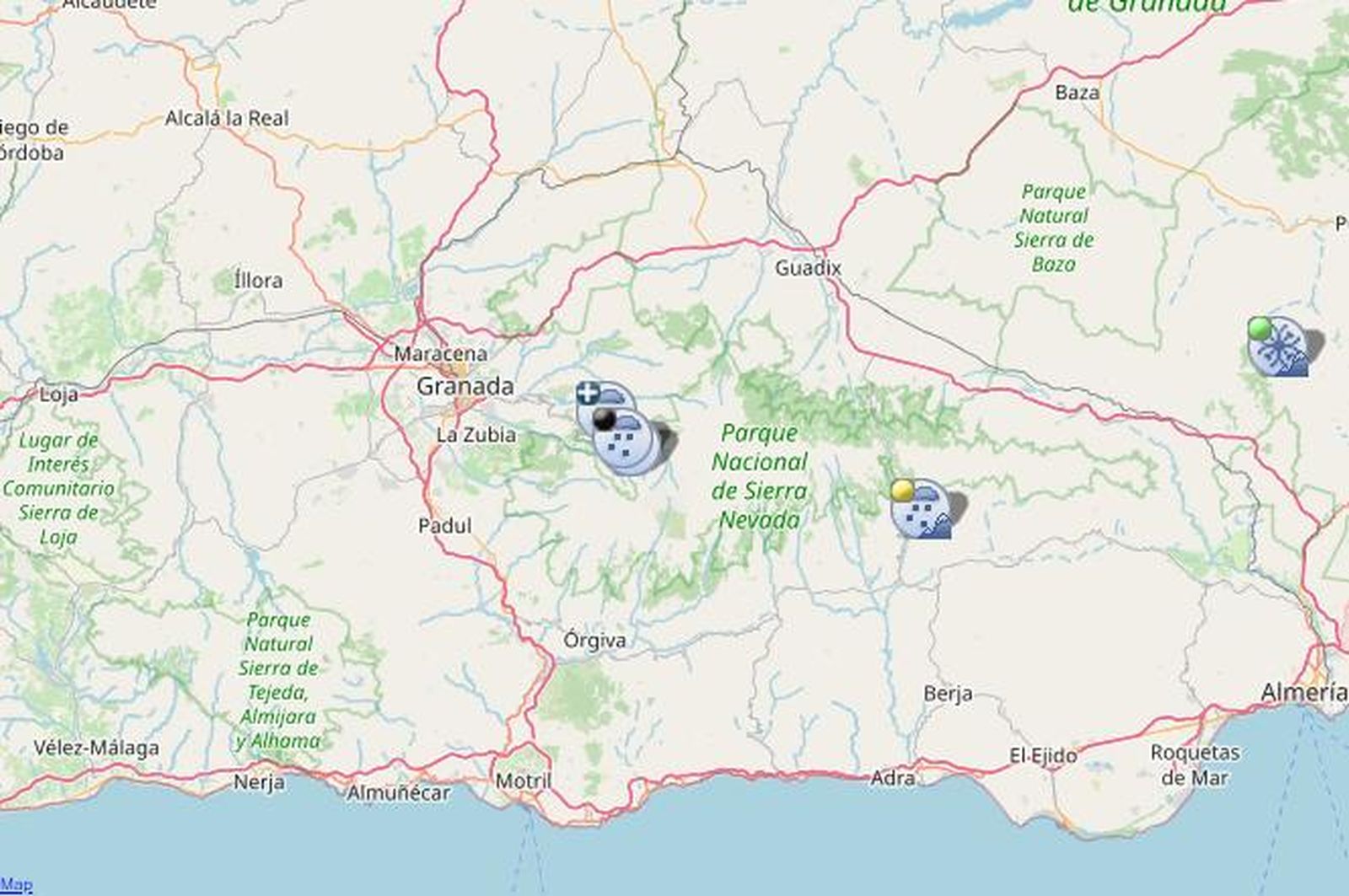 Avisos de la DGT en la provincia de Granada.
