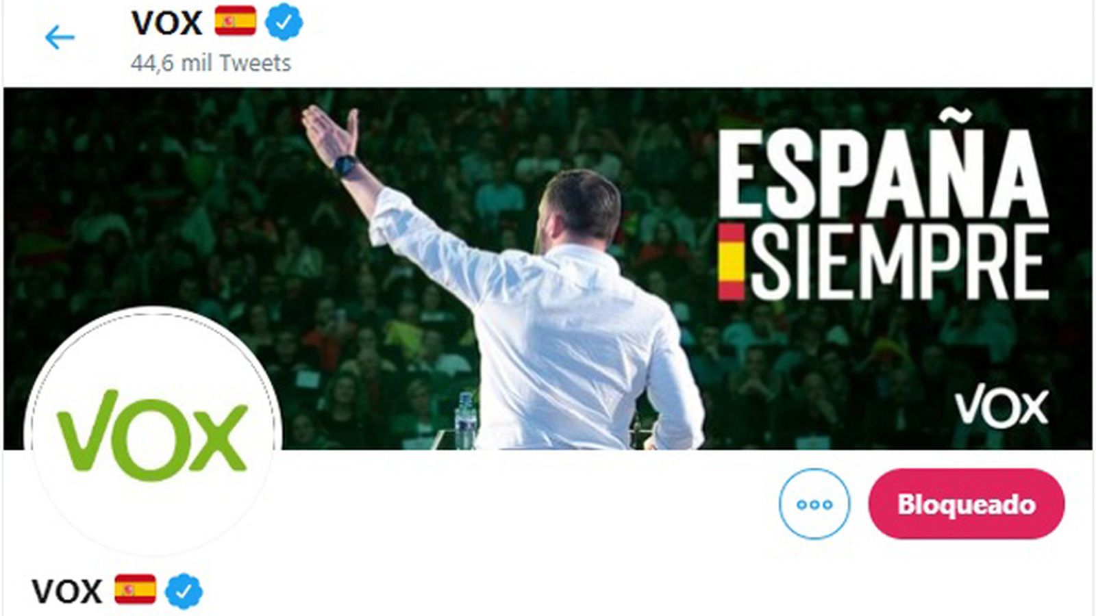 Estado que muestra la cuenta oficial de Vox en Twitter.