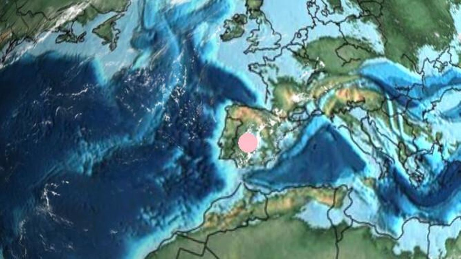 Configuración de la superficie terrestre en la época de la extinción de los dinosaurios.