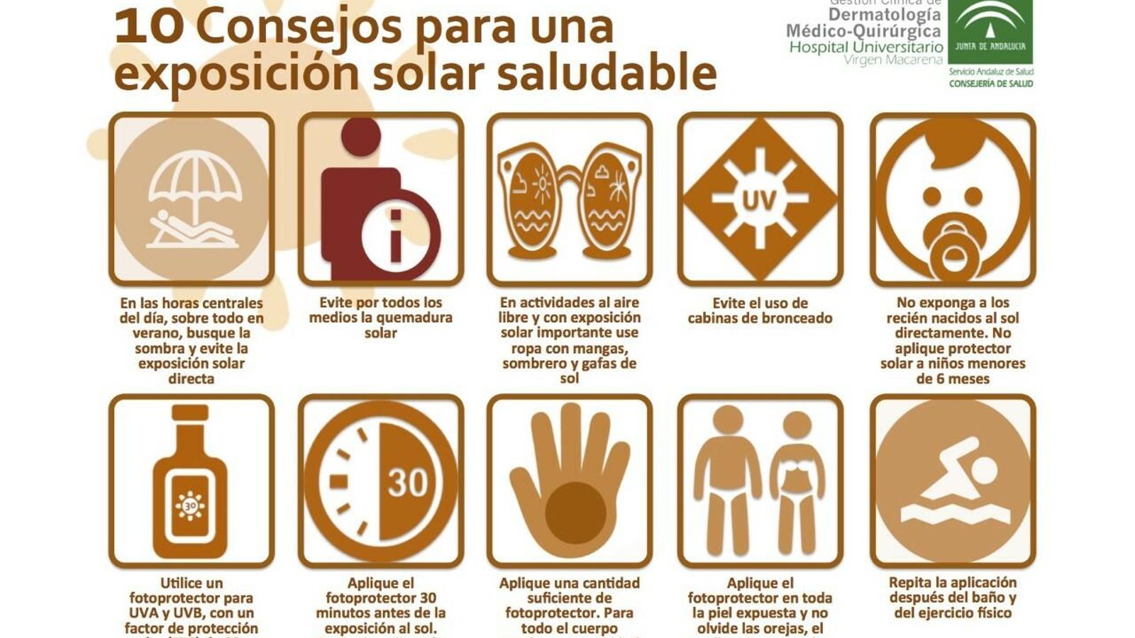Diez consejos sobre cómo prevenir el cáncer de piel con una exposición solar saludable.