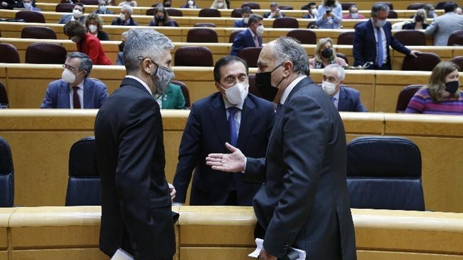 Marlaska, Albares y Landaluce, en el Senado. Marlaska, Albares y Landaluce, en el Senado.