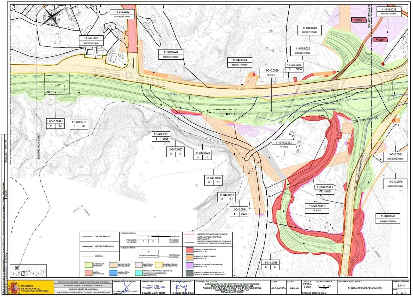 Plano detalle de parte de las expropiaciones en Los Pastores y el entorno de Los Yankis. En rojo oscuro, terrenos que serán expropiados.