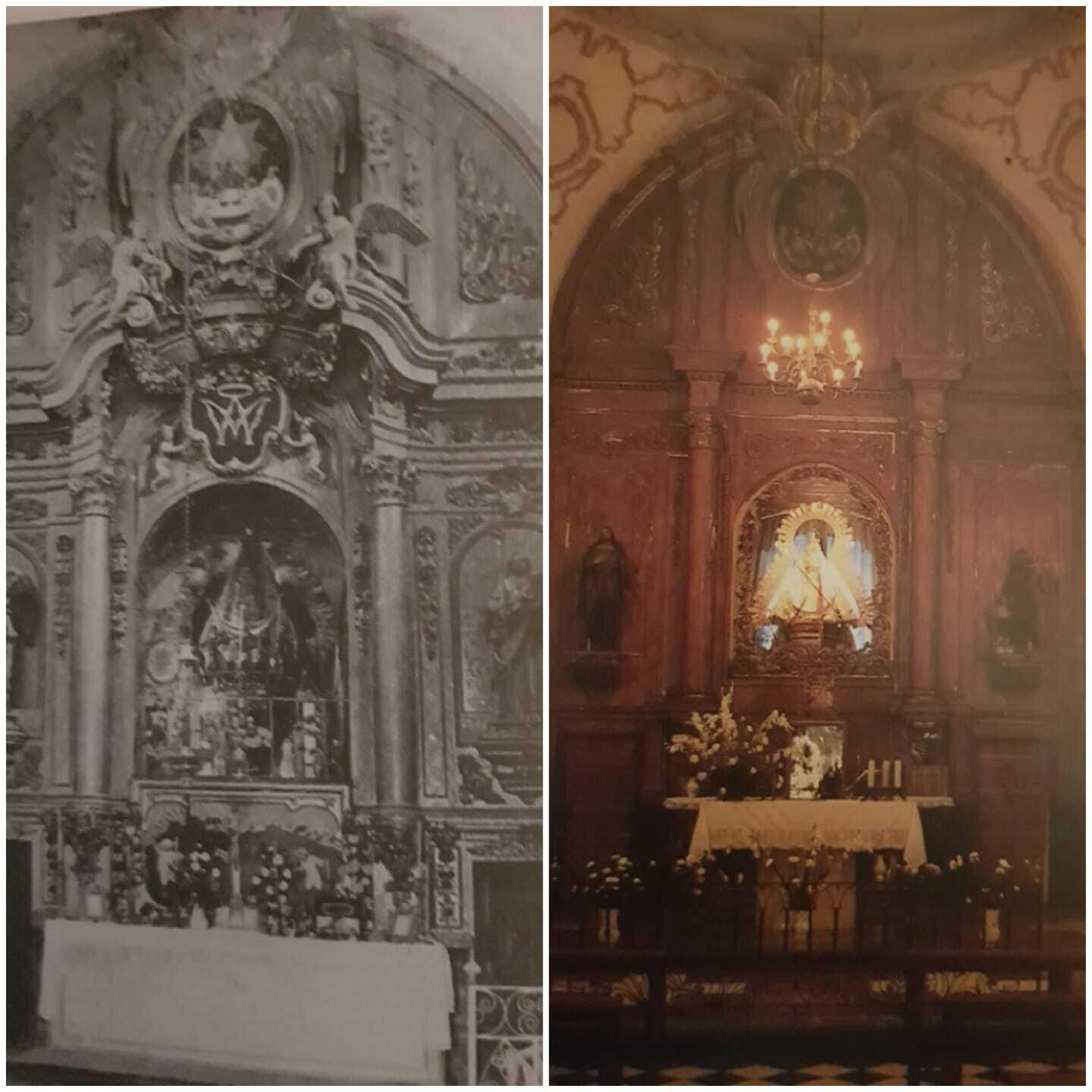 Retablo anterior al expolio de la Guerra Civil y tras la primera restauración de 1939. Retablo anterior al expolio de la Guerra Civil y tras la primera restauración de 1939.
