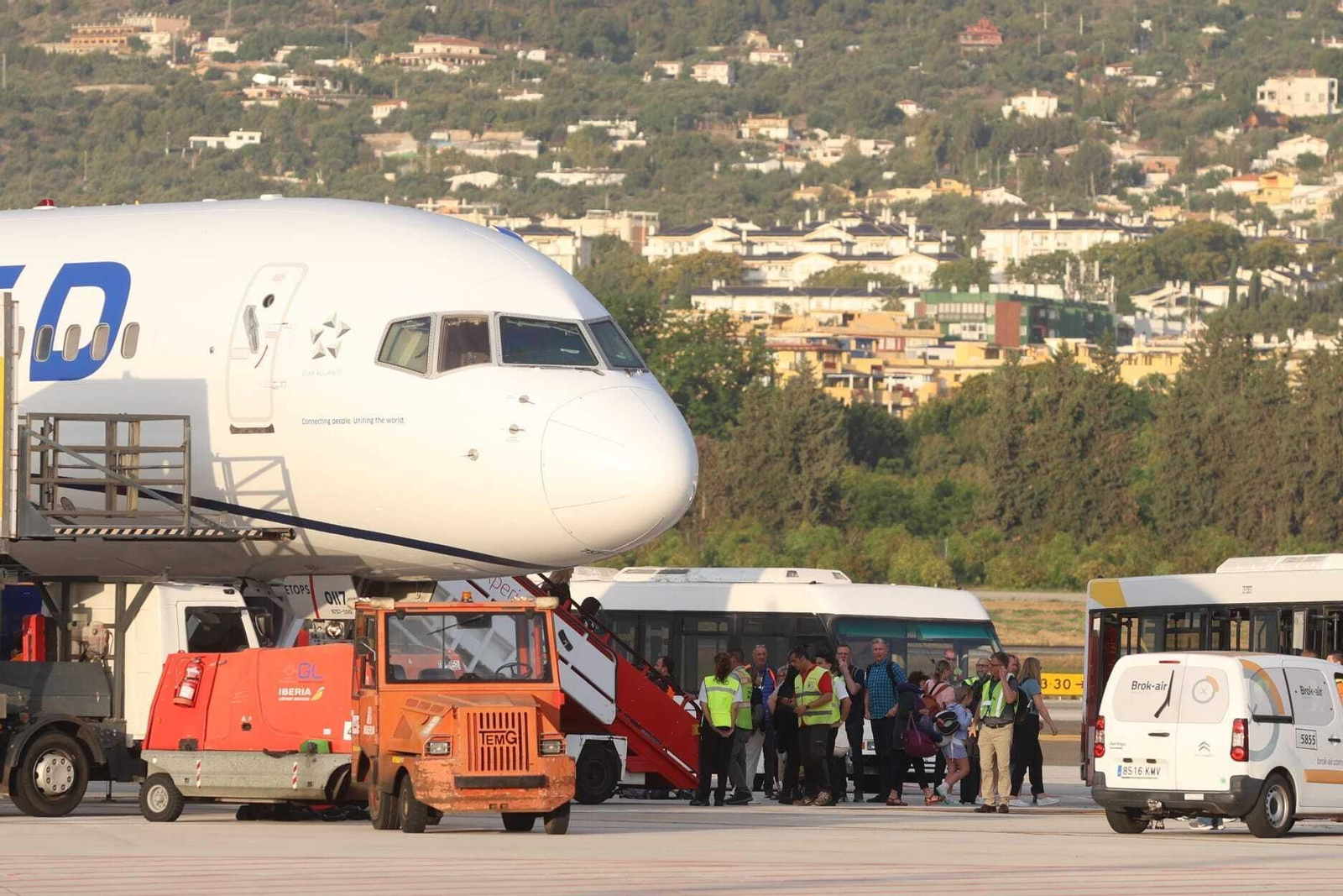La llegada del primer vuelo de United Airlines a Málaga desde Nueva York.