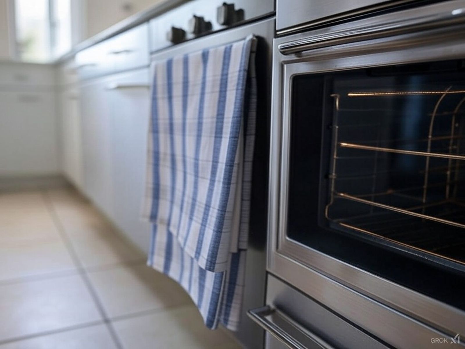Un paño de cocina en un horno