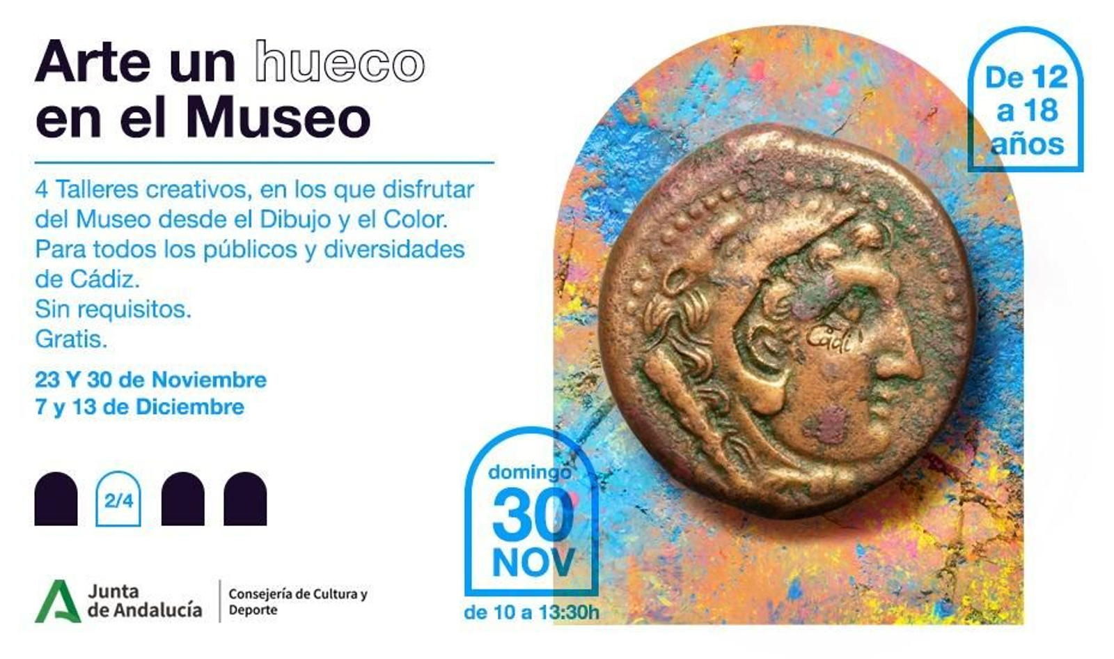 Cartel de los talleres gratuitos del Museo de Cádiz.