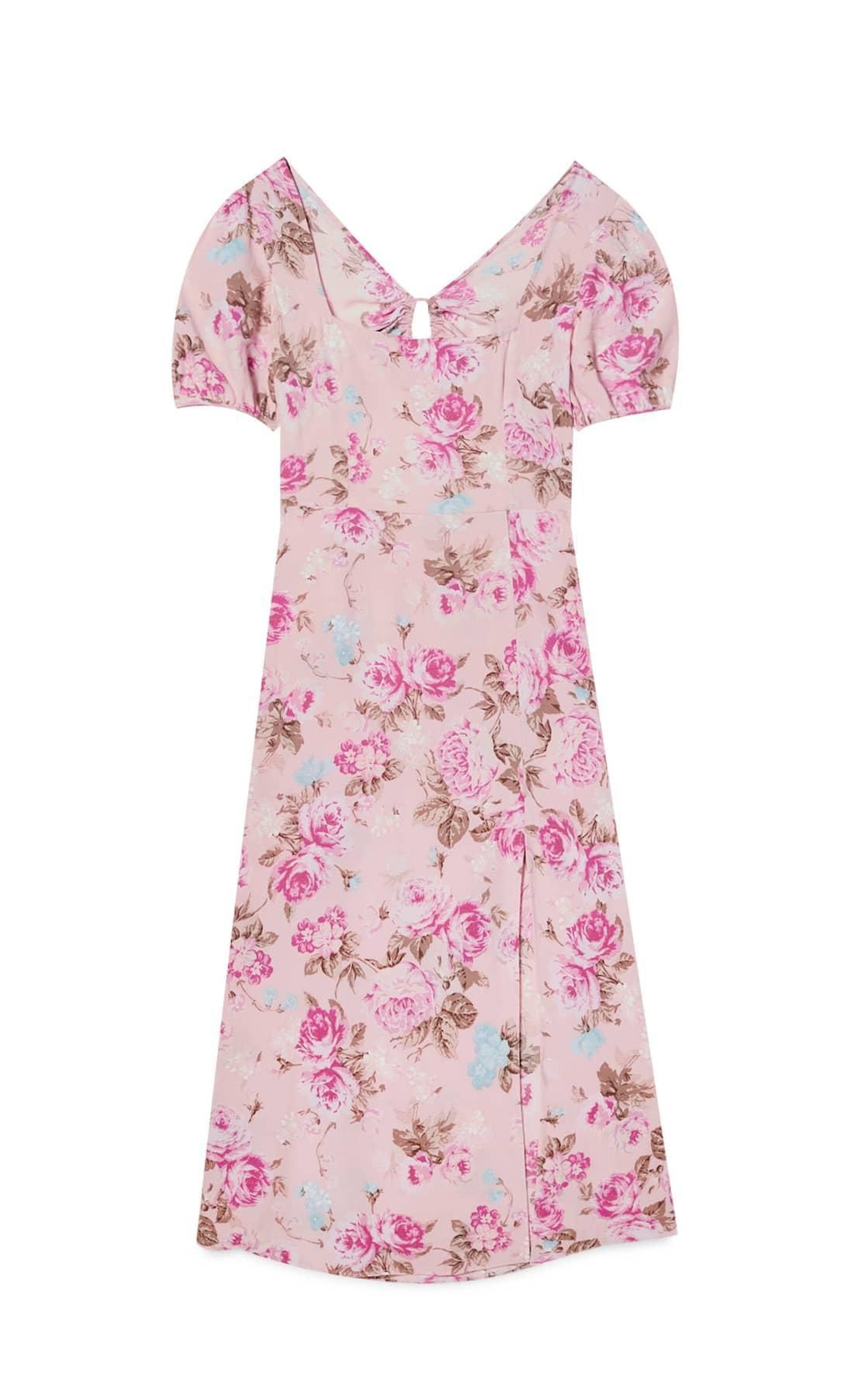 Vestido de flores de color rosa de Stradivarius. Vestido de flores de color rosa de Stradivarius.