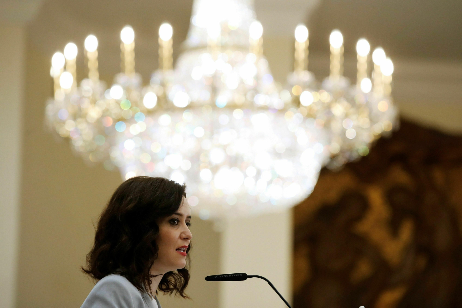 Isabel Díaz Ayuso, presidente madrileña, interviene en un desayuno informativo.