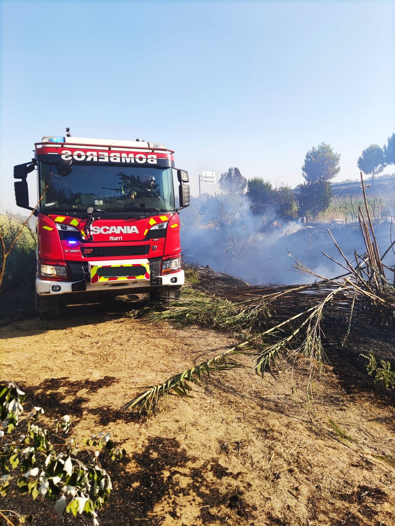 Un incendio de pastos obliga a desalojar varias casas en Palomares y Mairena del Aljarafe