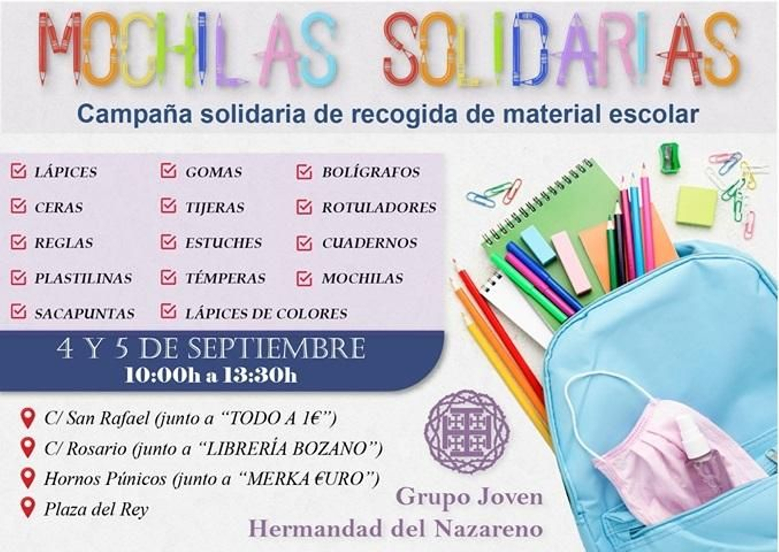 Cartel con los datos de la campaña solidaria del grupo joven del Nazareno. Cartel con los datos de la campaña solidaria del grupo joven del Nazareno.