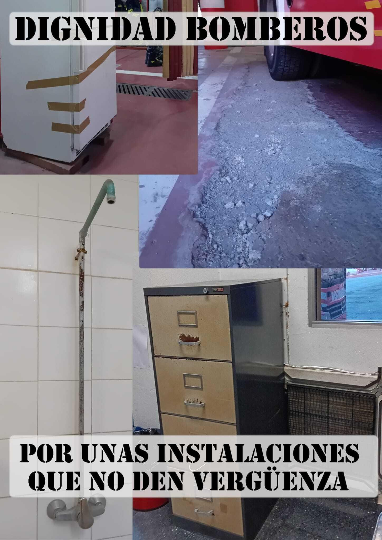 Frigorífico 'cosido' con cinta aislante y ducha oxidada en este otro cartel protesta