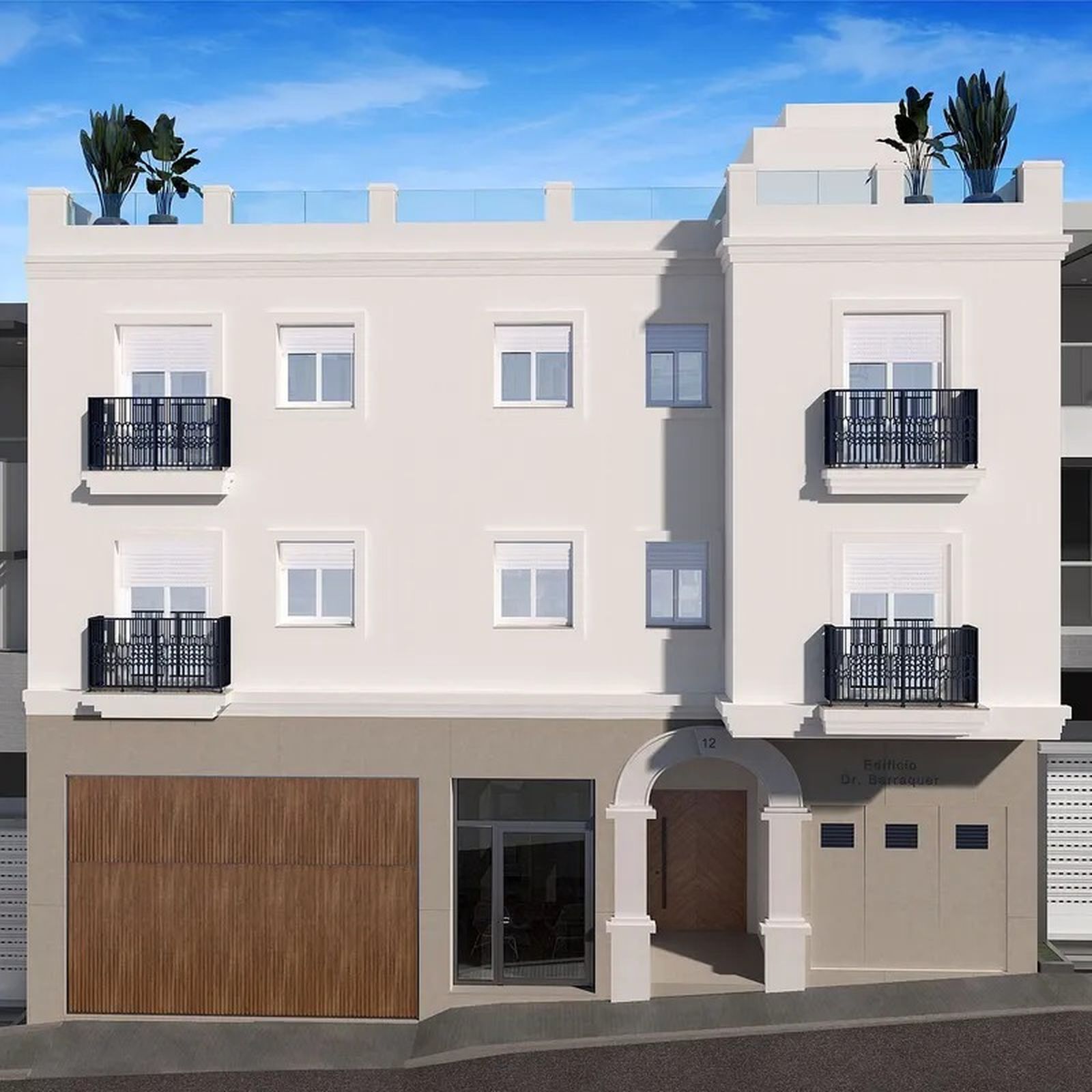 Recreación del futuro Residencial Barraquer en la calle Doctor Barraquer, en el entorno del Secano, una de las escasas promociones de obra nueva actualmente en marcha en Algeciras.