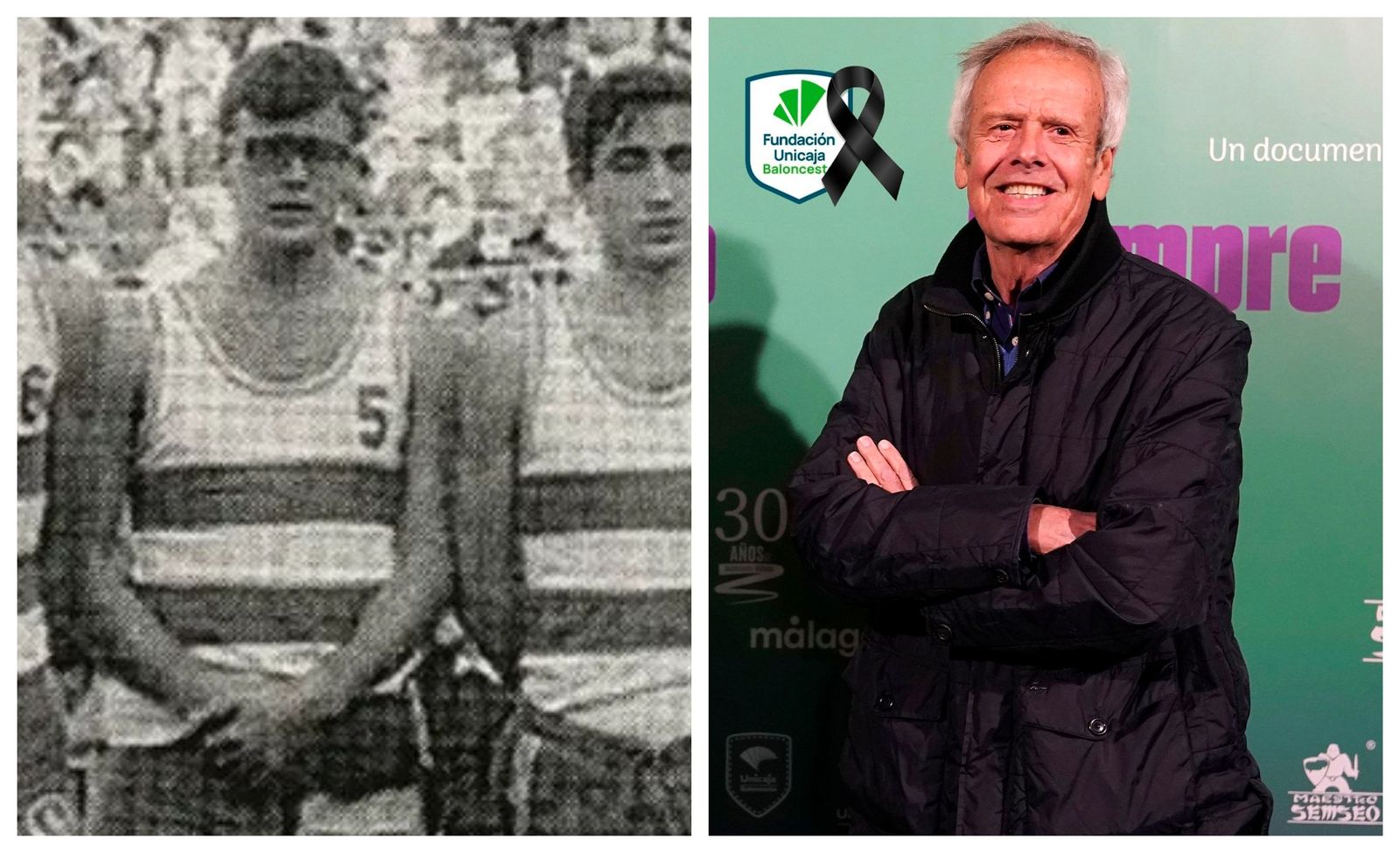 Guachi, a la izquierda, con el Club Deportivo Málaga; a la derecha, en una imagen reciente.