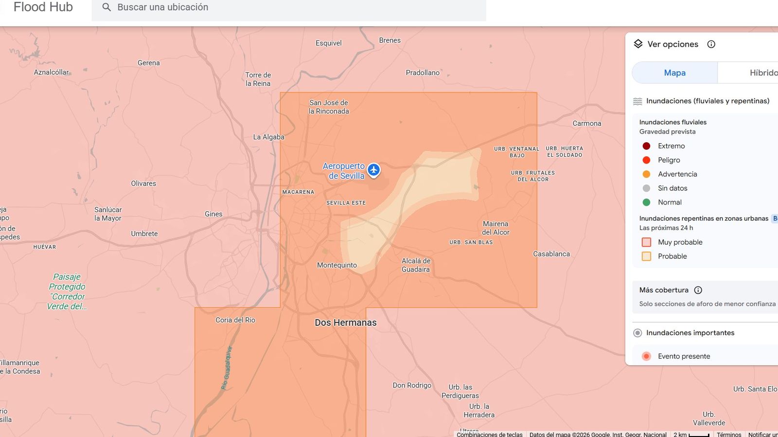 Riesgo de inundaciones en Sevilla en tiempo real