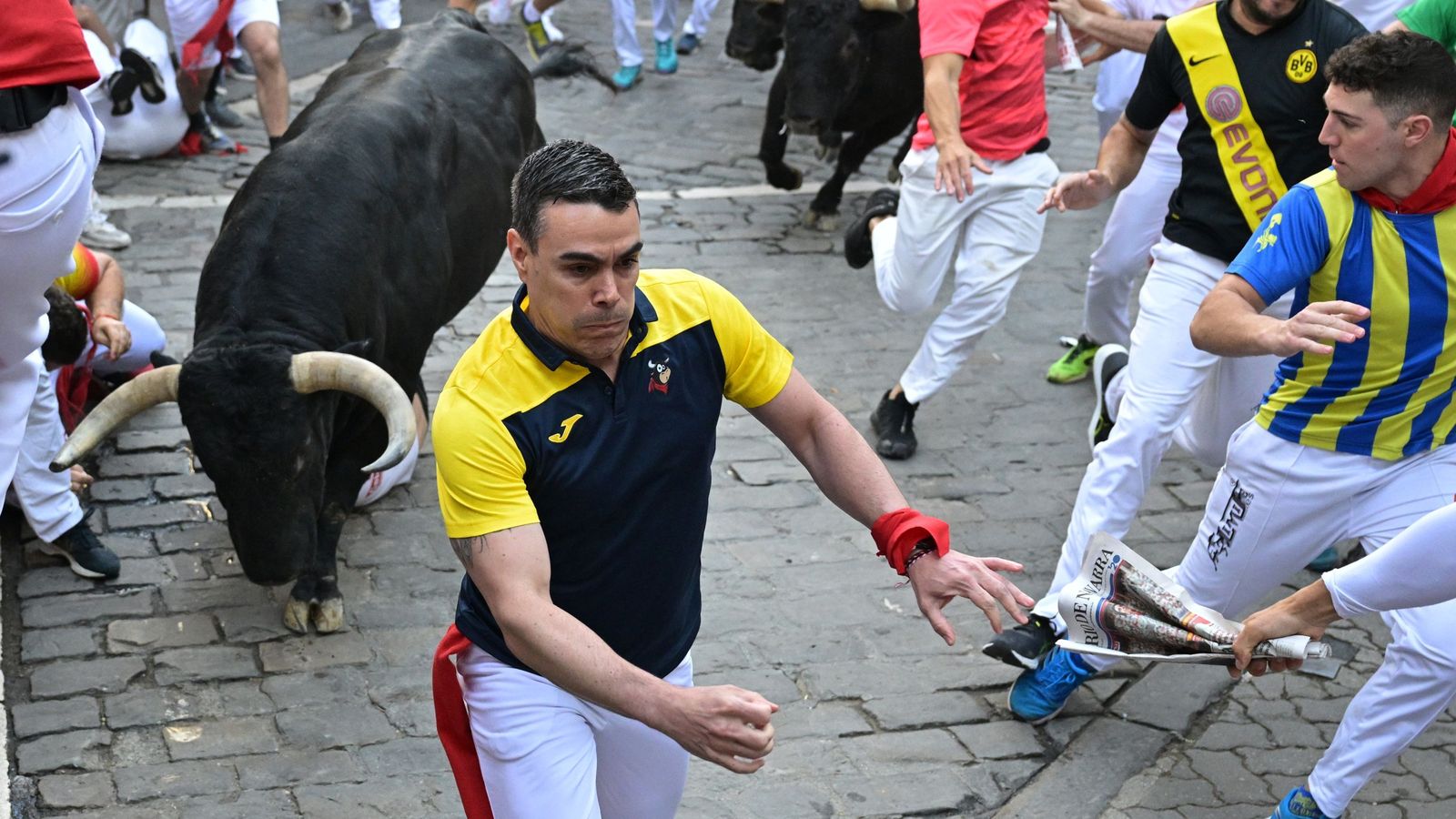 Las imágenes del sexto encierro de los sanfermines con toros de Jandilla