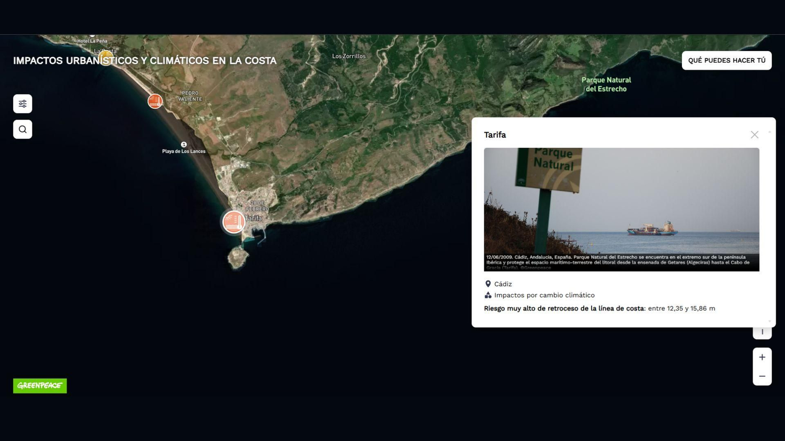 Tarifa se encuentra dentro del grupo de municipios de Andalucía donde se prevé un retroceso muy alto de la línea de costa.