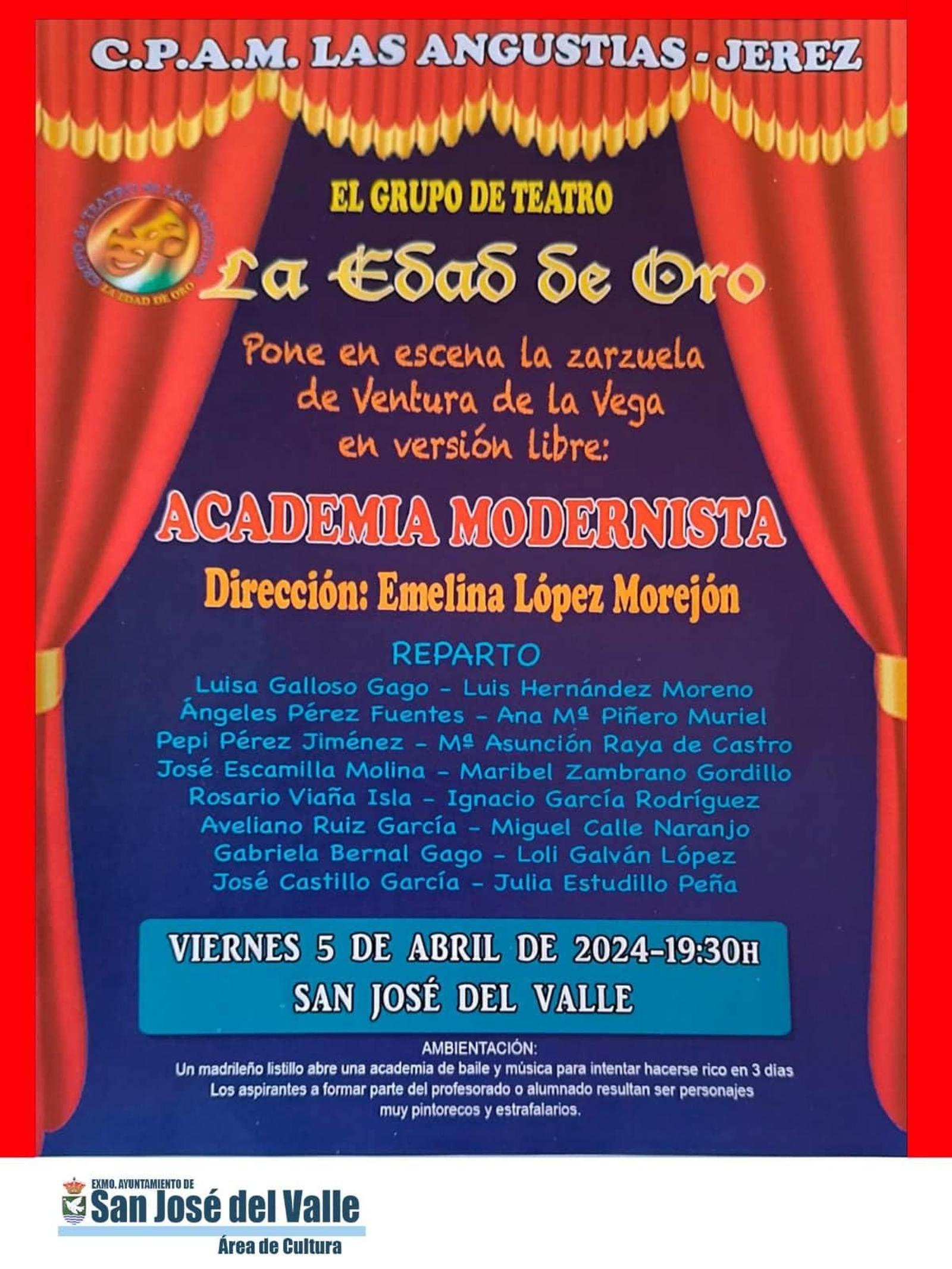 Cartel de la obra que interpretará el grupo de teatro 'La Edad de Oro', en San José del Valle.