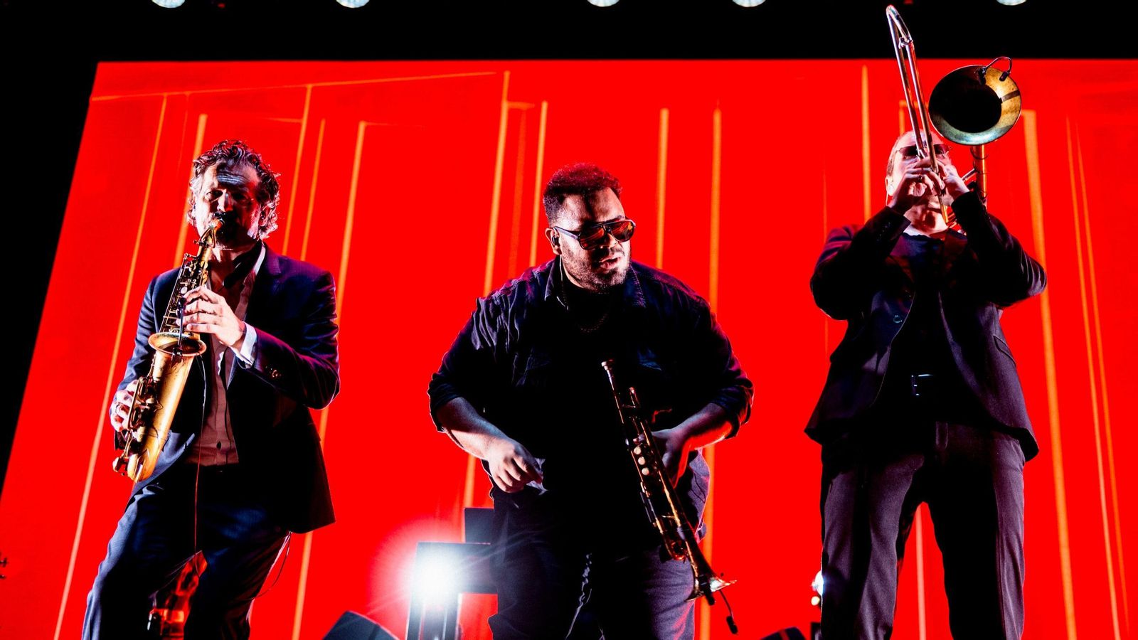 Sebastian Grimus, Alex Valdés y Jakob Mayr, sección de metales de Parov Stelar Sebastian Grimus, Alex Valdés y Jakob Mayr, sección de metales de Parov Stelar