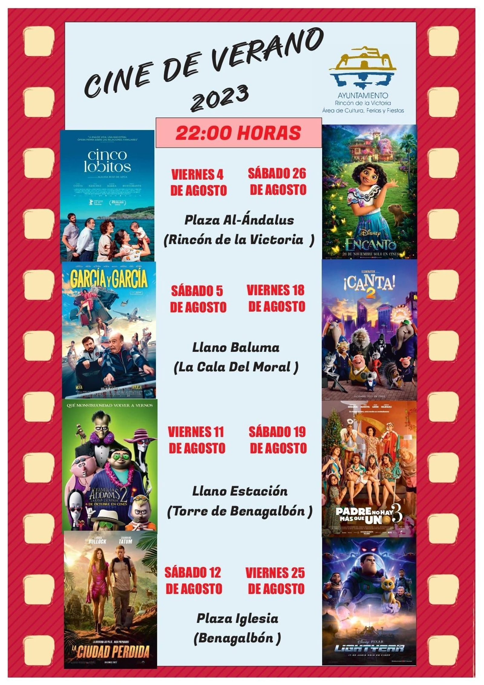 Cartel de la programación del 'Cine de Verano' en Rincón de la Victoria
