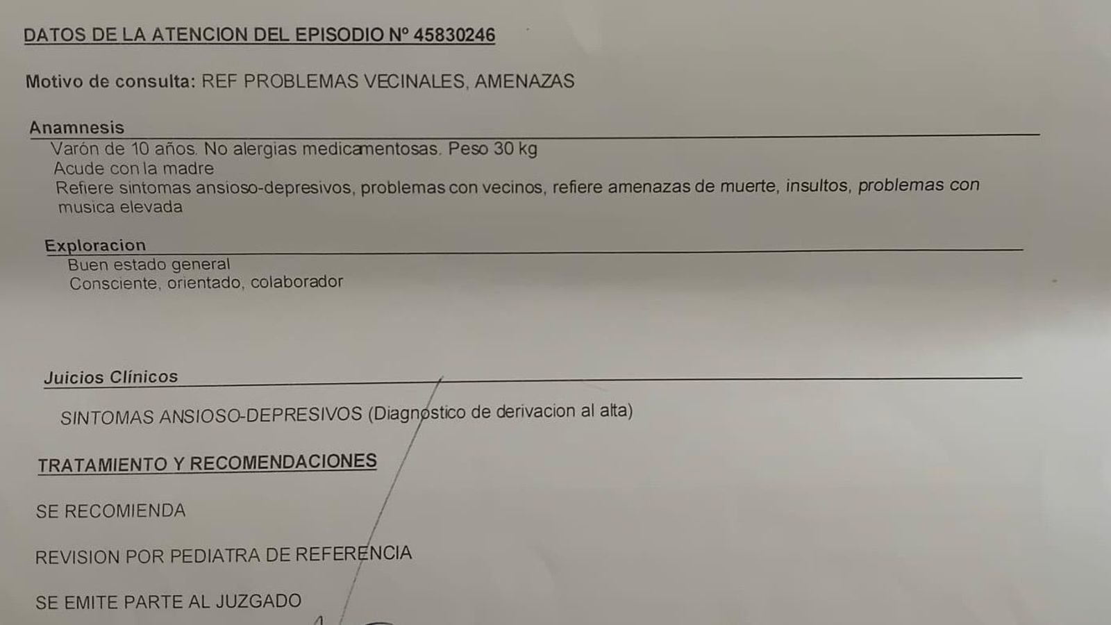 Parte médico del hijo de Elena Parte médico del hijo de Elena