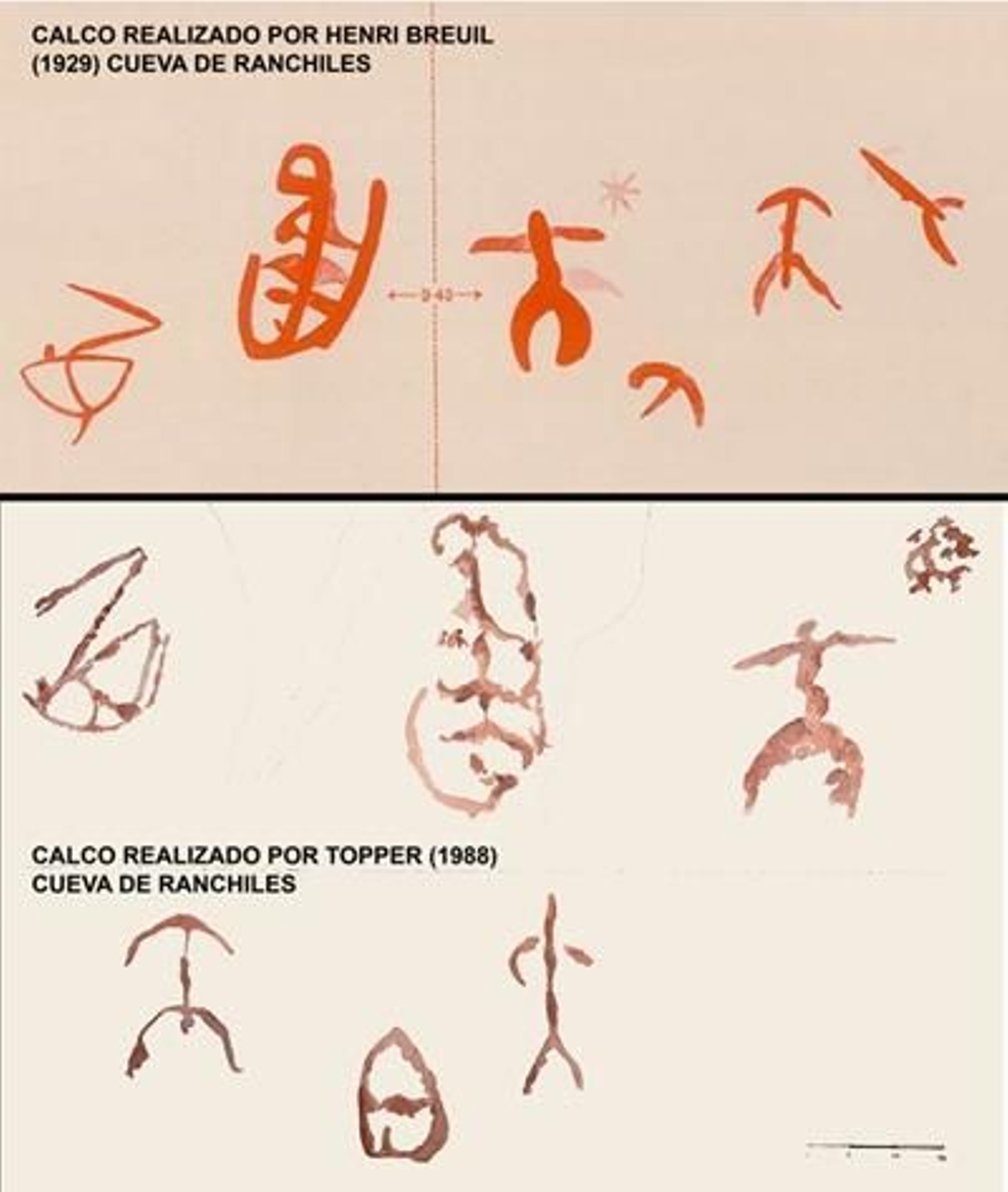 Lámina 2. Calcos de Henri Breuil (1929) y Matrimonio Topper (1988).