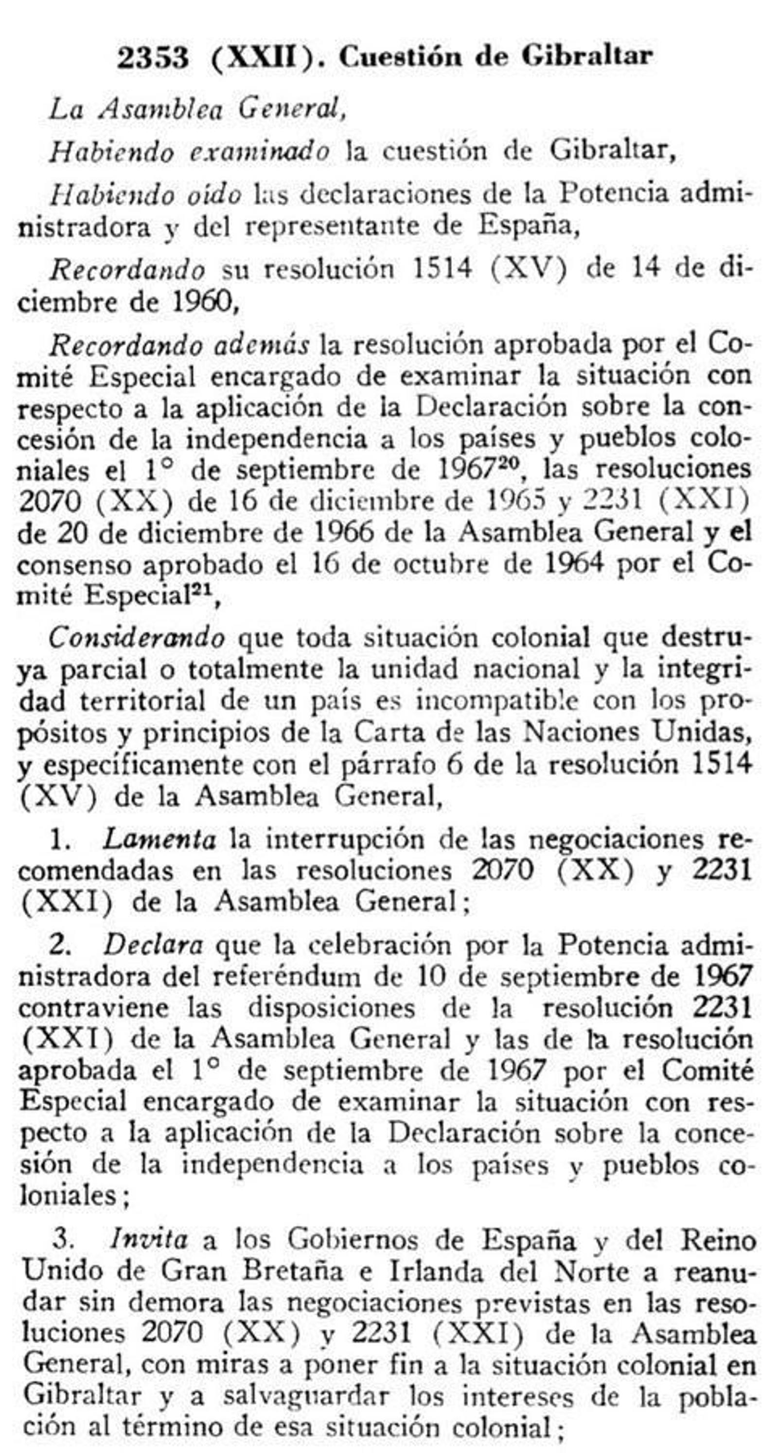 Resolución de Naciones Unidas 2353. Cuestión de Gibraltar.