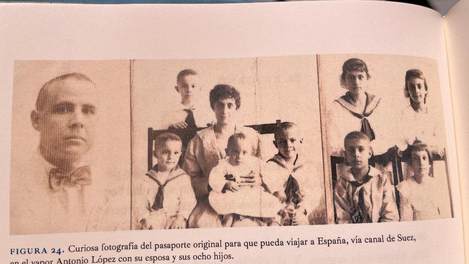 Fotografía del pasaporte de toda la familia Díaz-Alersi Martínez, para que pudiera viajar a España, por el canal de Suez, en el vapor de Antonio López.